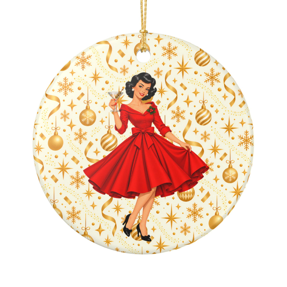 Mid Century Modern Christmas Martini Gal Ceramic Christmas Tree Ornament