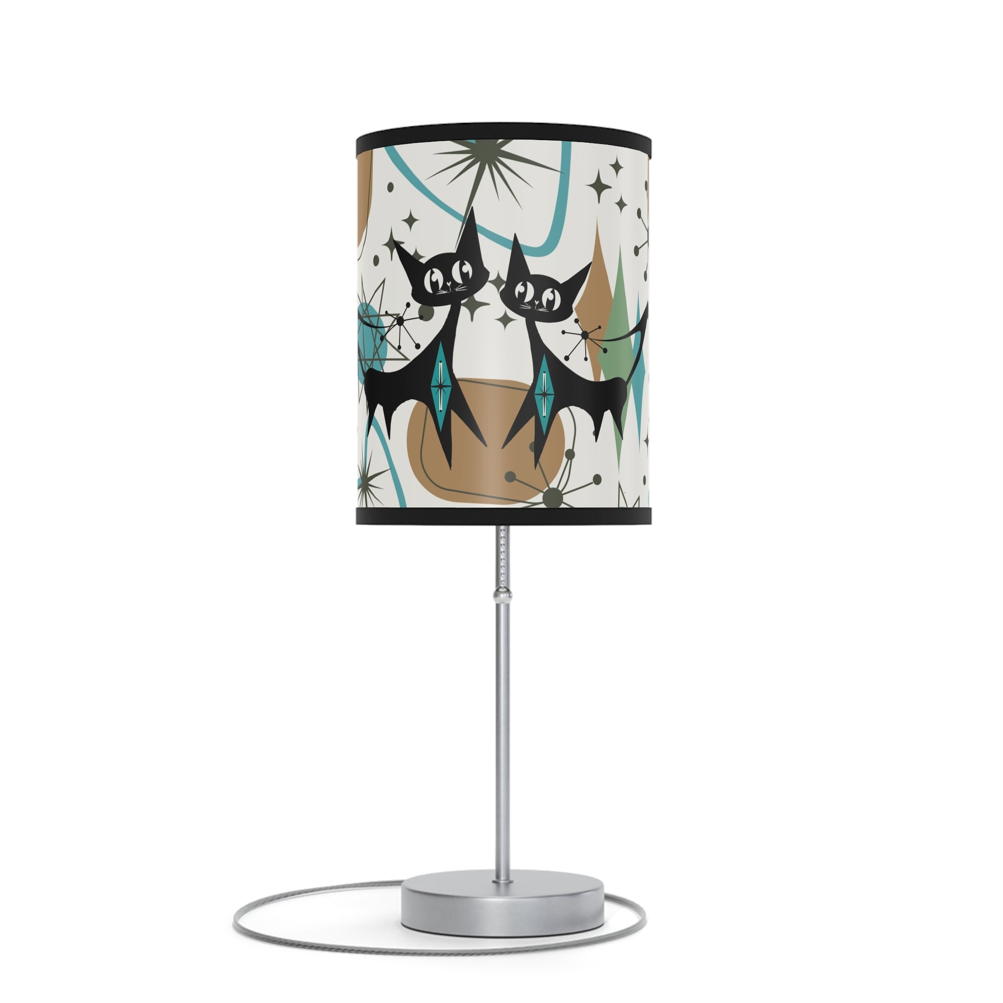 Mid Century Modern Table Lamp, Atomic Kitschy Cats, Starbursts Boomerang Themed Table Lamp - Mid Century Modern Gal