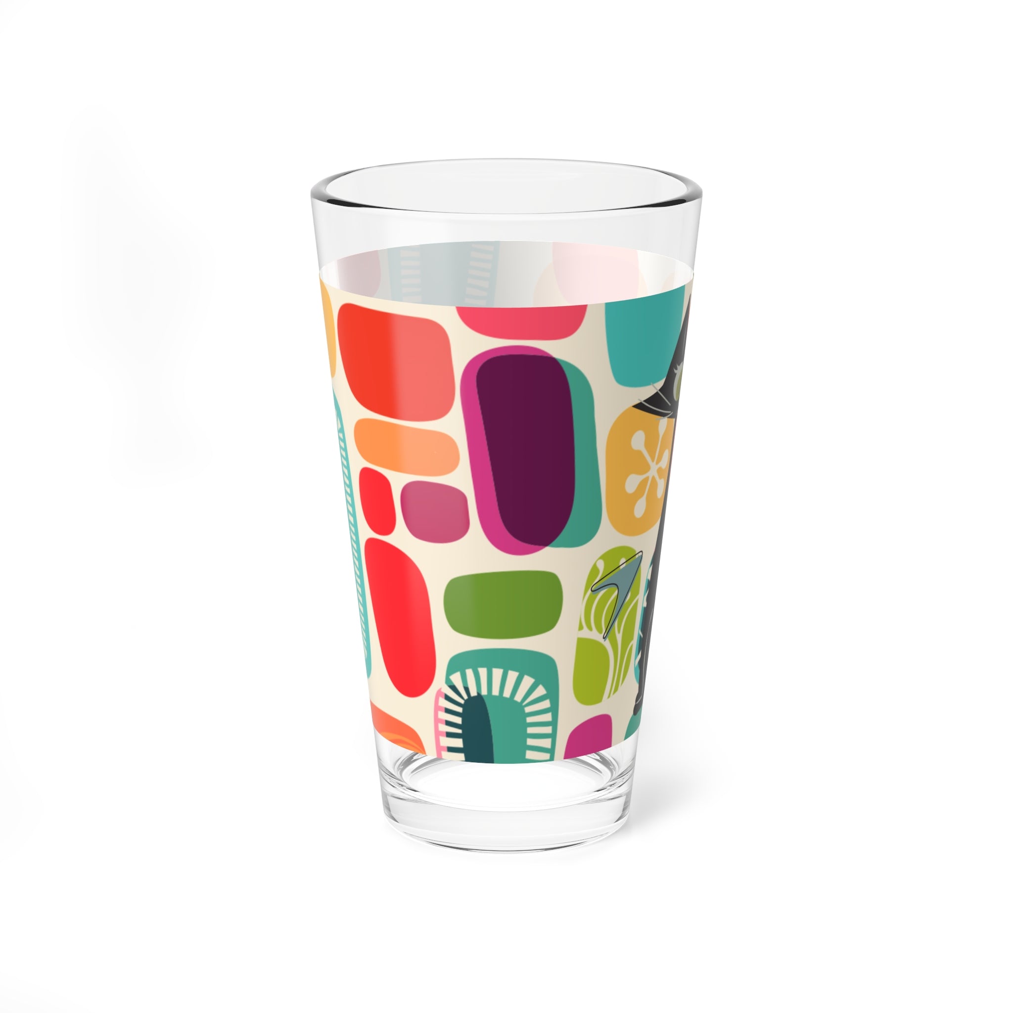 Mid Century Modern Barware, Amoeba Pattern, Green Eyed Kitschy Atomic Cat, Retro Drinking Glass - Mid Century Modern Gal