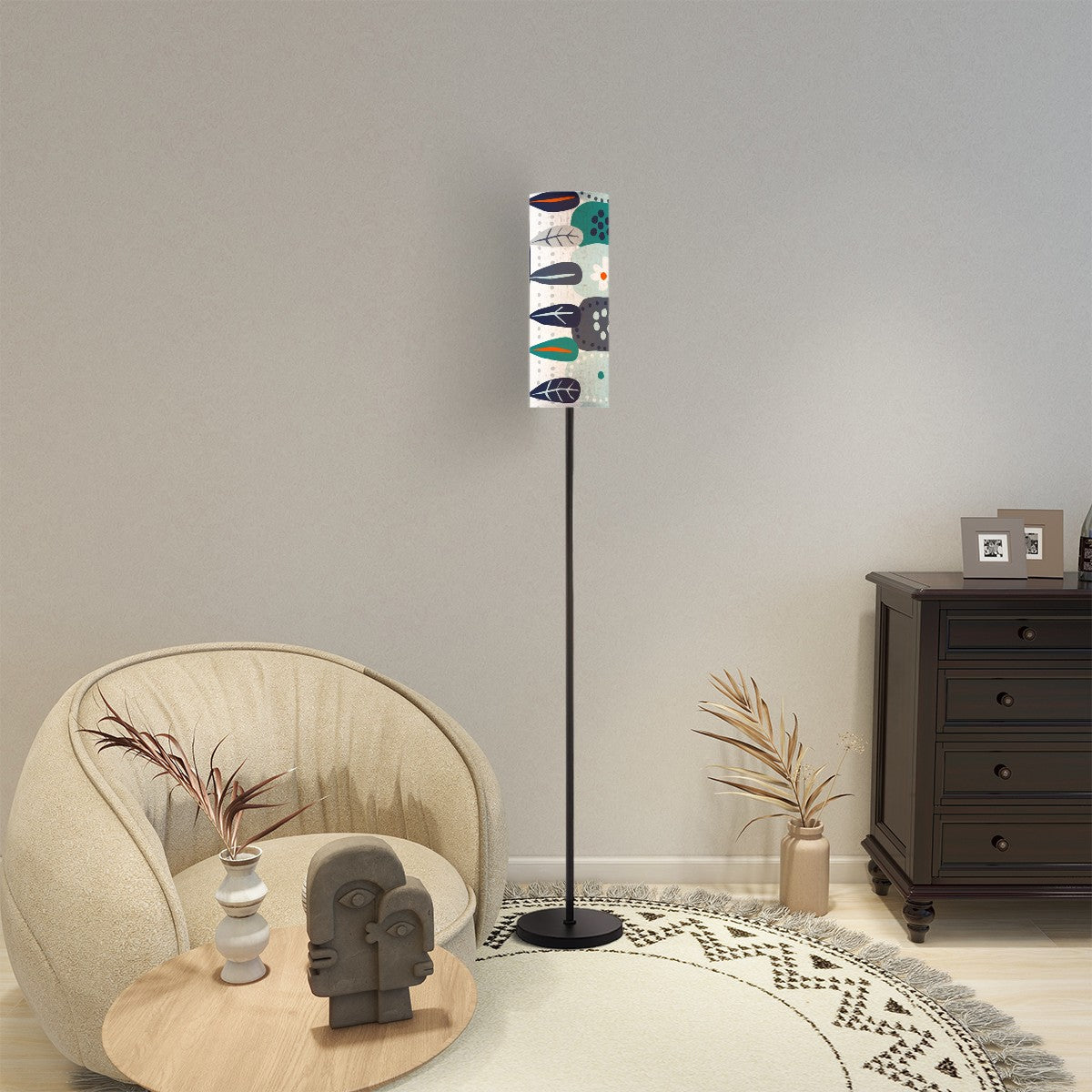 Scandinavian Flora Hygee Nordi Modern Danish Orange Blue Retro Flower Modern Floor Lamp - Mid Century Modern Gal