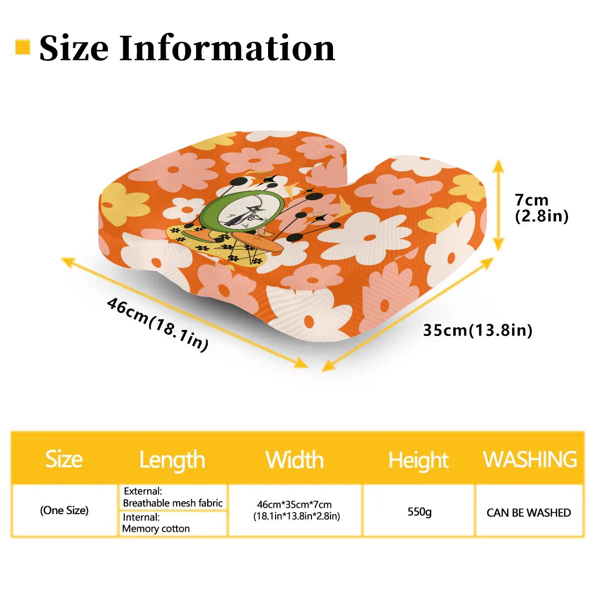 Mid Mod Flower Power Atomic Cat, Cute Orthopedic Memory Foam Seat Cushion - Mid Century Modern Gal