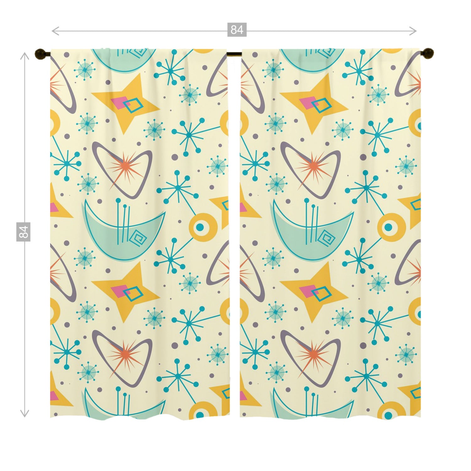 Mid Century Modern Atomic Boomerang, Retro Starburst Window Curtains (two panels) - Mid Century Modern Gal