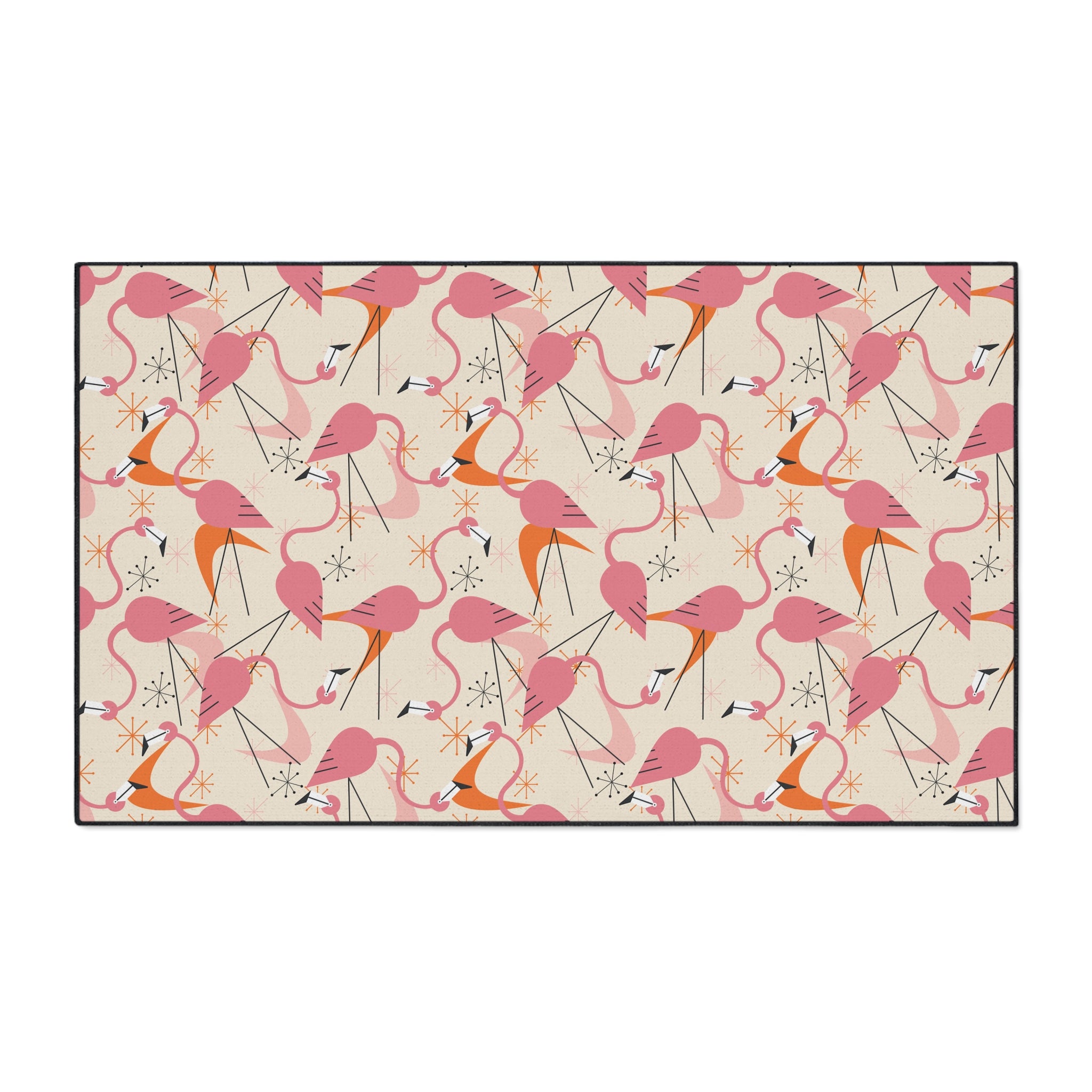 Mid Century Modern Dancing Kitschy Quirky Flamingos Print Heavy Duty Floor Mat - Vibrant Indoor/Outdoor Rug for Home Décor - Mid Century Modern Gal