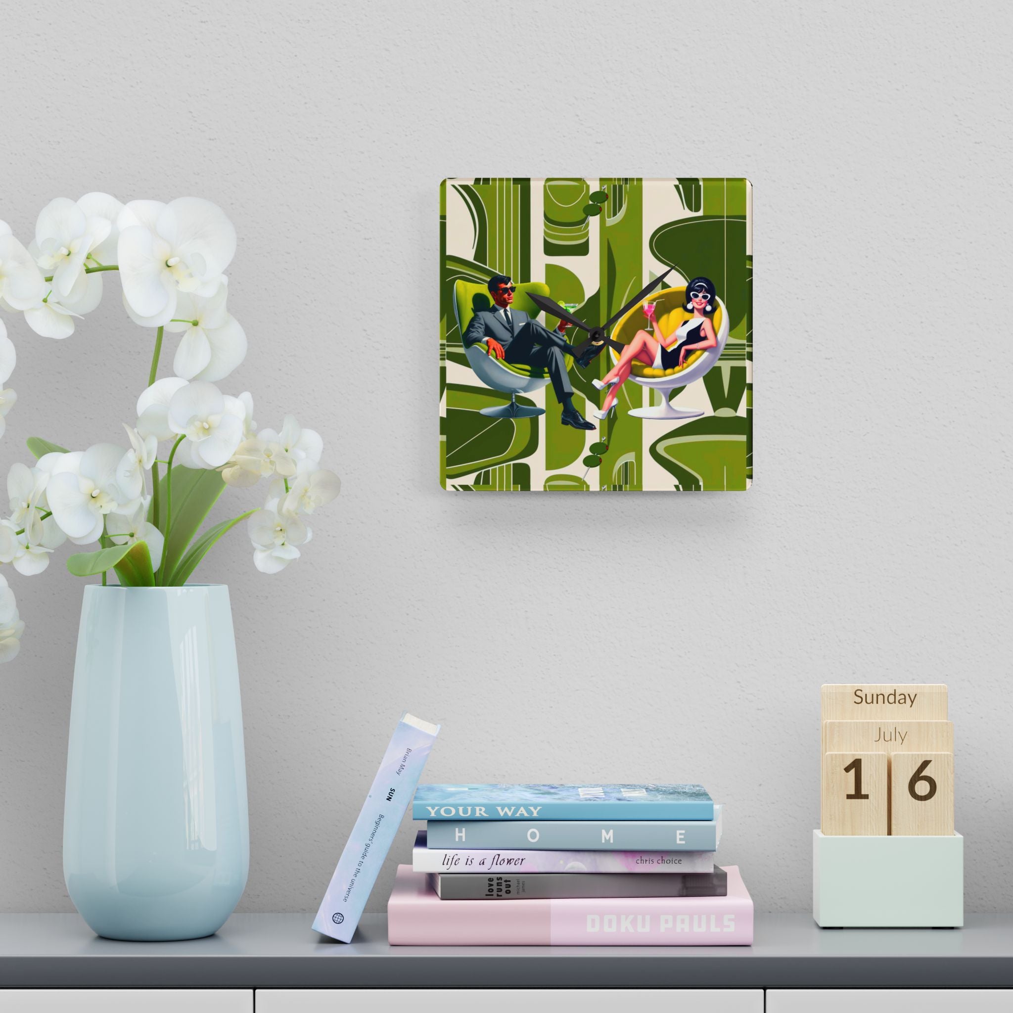 Retro 60s Mod Couple Cocktail Hour,Mid-Century Modern Clock - Mid Century Modern Gal