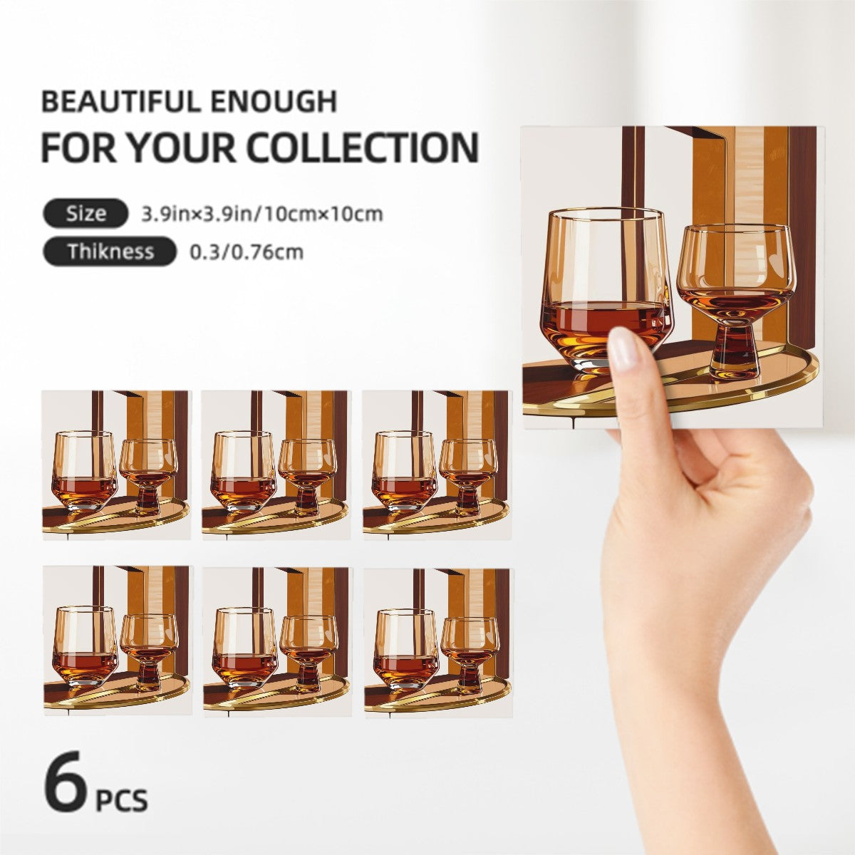 Bourbon Whiskey Mid Mod Drinking, MCM Barware Square Ceramic Coasters Set of 6 - Mid Century Modern Gal