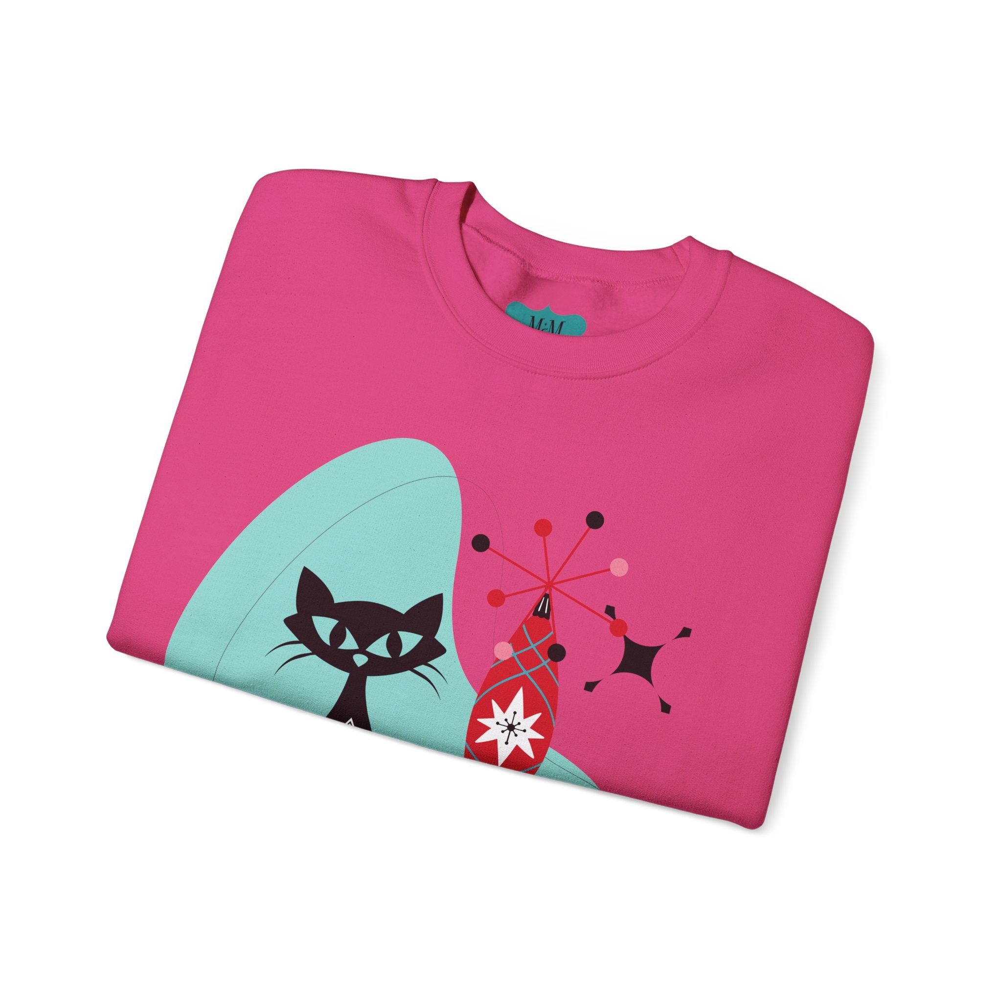 Atomic Cat Holiday Festive Kitschy Mid Mod Unisex Heavy Blend™ Crewneck Sweatshirt - Mid Century Modern Gal