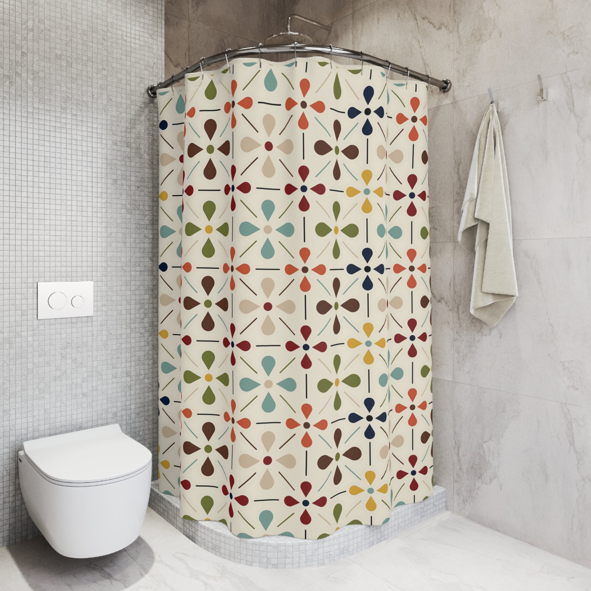 Scandinavian Floral Mid Century Modern Shower Curtain - Vintage-Inspired Bathroom Decor - Mid Century Modern Gal