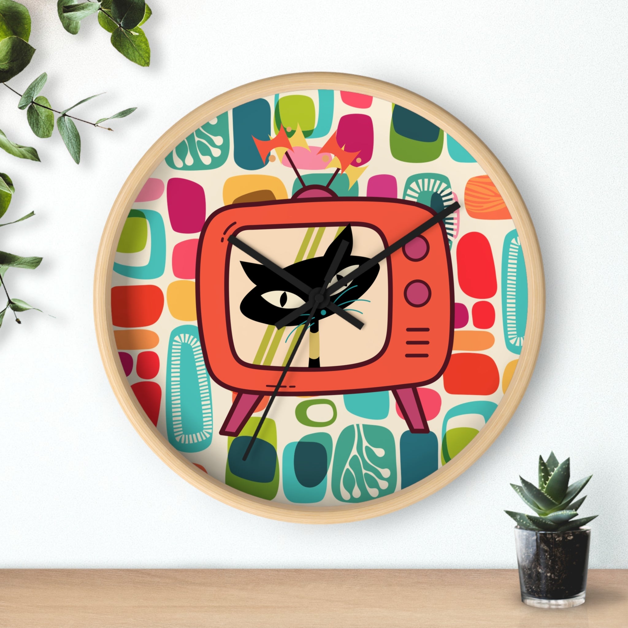 Atomic Cat Mid Century Amoeba Designed, Kitschy Kitchen, Livingroom, Den Office MCM Wall Clock - Mid Century Modern Gal