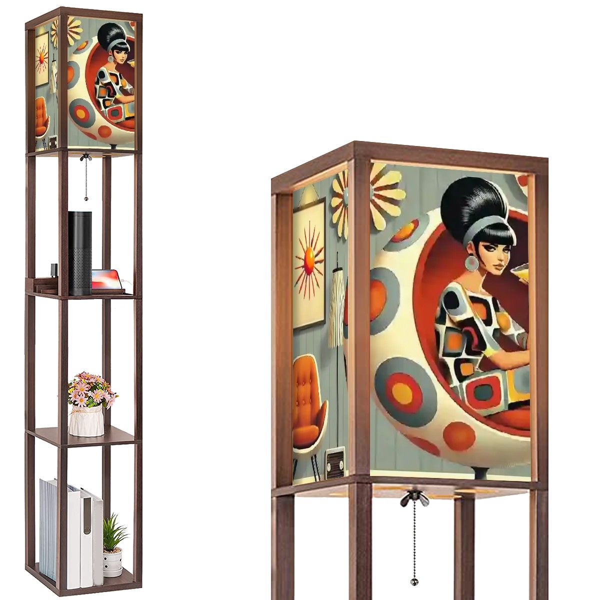Mod 60s Floor Lamp, Mid Mod Kitsch Floor Lamp with Shelves (Made in USA) - Mid Century Modern Gal