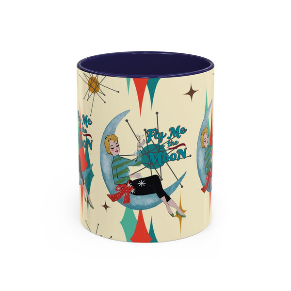Mid Century Modern Retro Christmas Mug, 'Fly Me to the Moon' Accent Coffee Mug - Vintage Vibe for Coffee Lovers