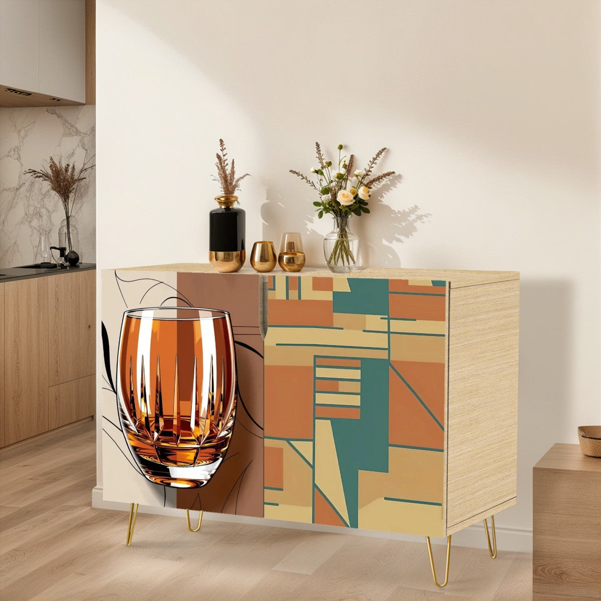 Mid Century Modern Boubon Cabinet, Bauhaus Mod Wooden Storage Cabinet - Mid Century Modern Gal