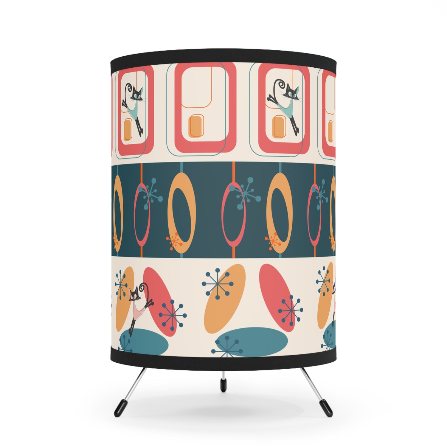 Mid Century Modern Atomic Kitty Tripod Lamp Kitschy Side Table, Livingroom, Camper, Table Lamp - Mid Century Modern Gal