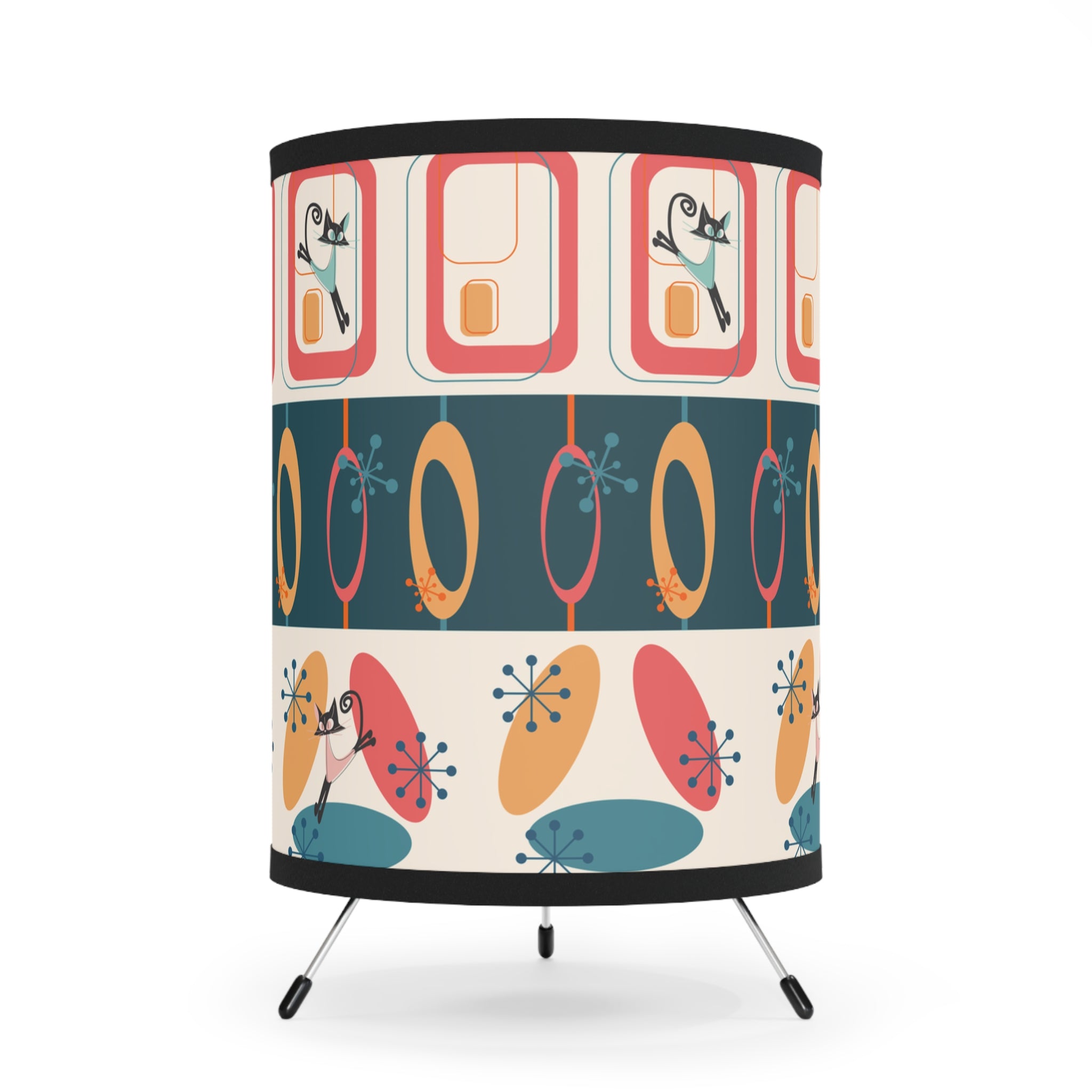 Mid Century Modern Atomic Kitty Tripod Lamp Kitschy Side Table, Livingroom, Camper, Table Lamp - Mid Century Modern Gal
