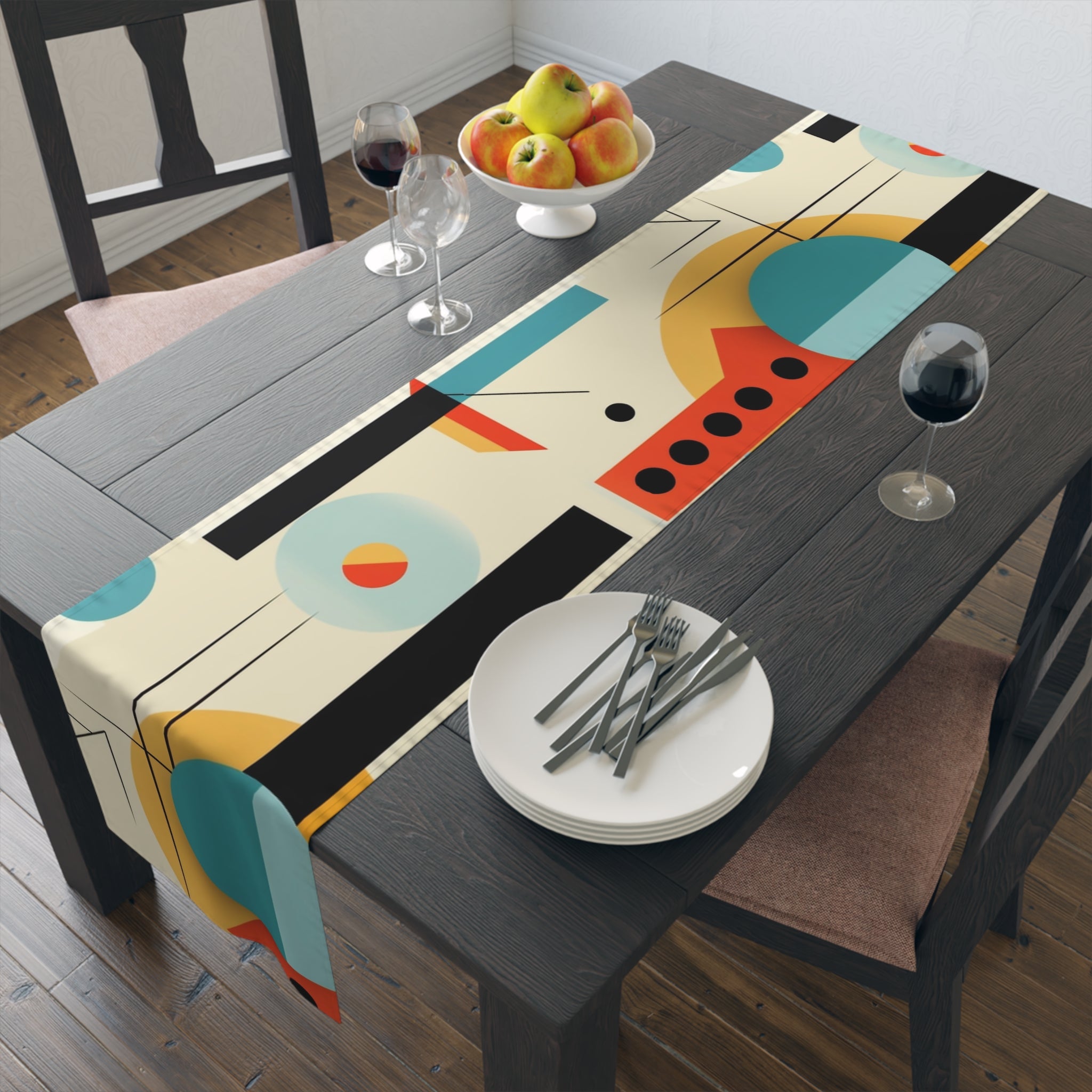 Modern Bauhaus Geometric Designed Table Runner - Mid Century Modern Gal