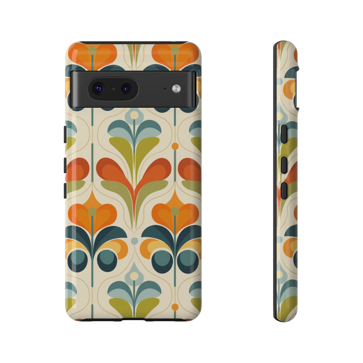 Mid Century Modern Scandinavian Floral, Orange Blue Green Tough Phone Case
