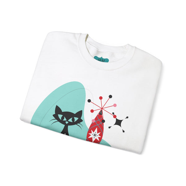 Atomic Cat Holiday Festive Kitschy Mid Mod Unisex Heavy Blend™ Crewneck Sweatshirt