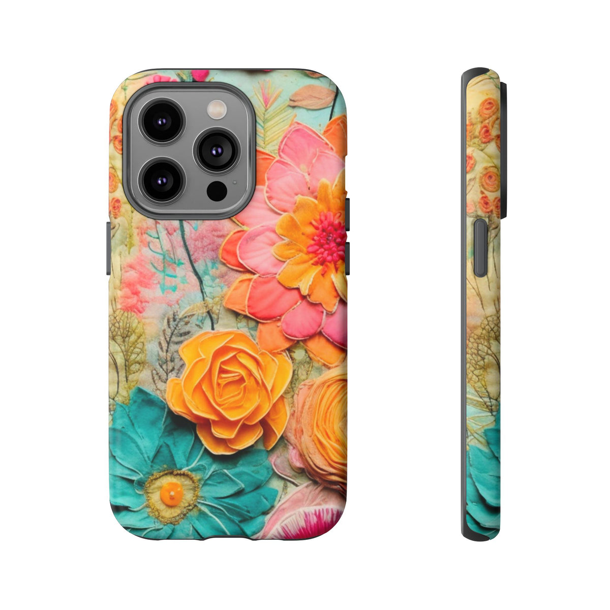 Boho Retro Floral Faux Pressed Flowers Smart Phone Tough Phone Cases