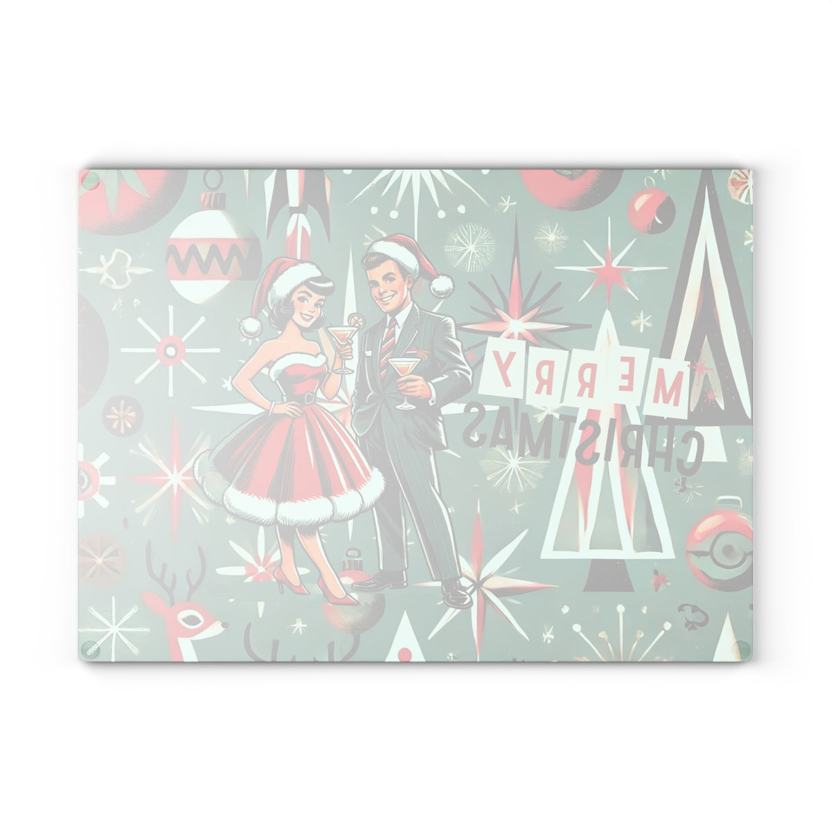 Mid Century Modern Kitschy 50s Holiday Cheese Board, Glass Cutting Board - Mid Century Modern Gal