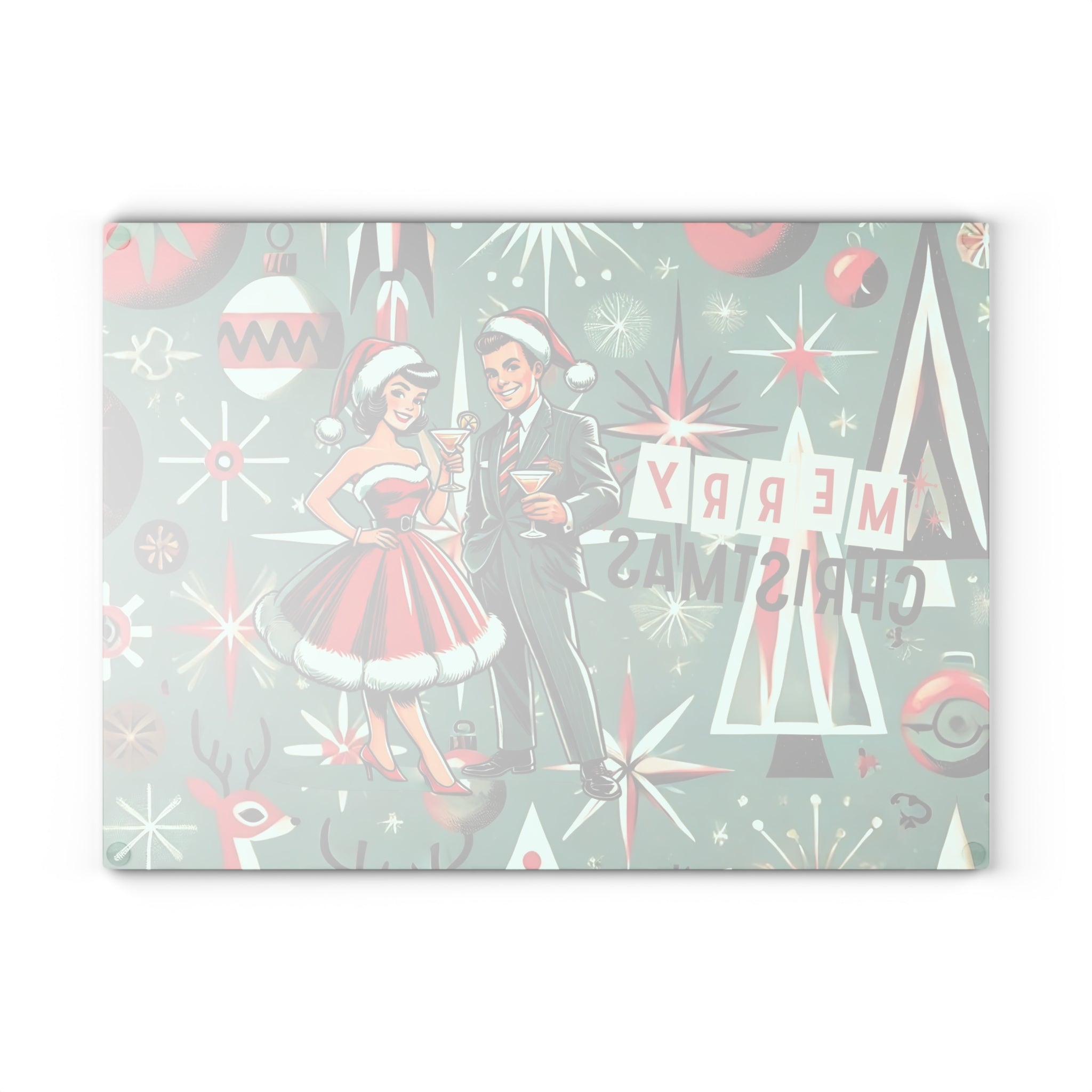 Mid Century Modern Kitschy 50s Holiday Cheese Board, Glass Cutting Board - Mid Century Modern Gal
