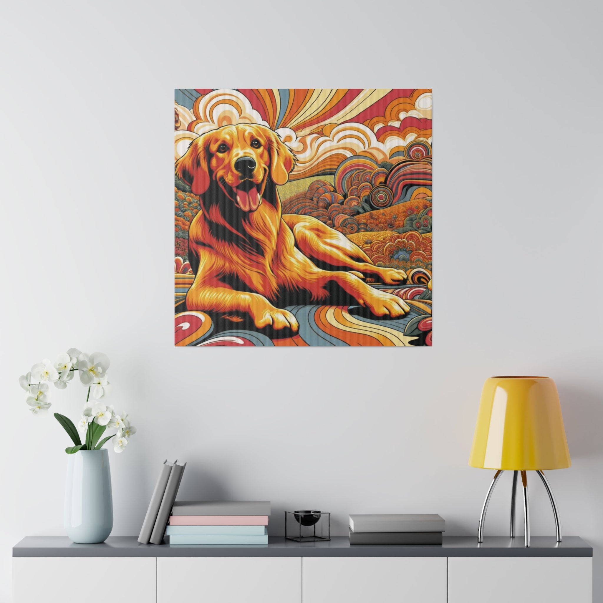 Golden Retriever Gift, Retro Wall Art, Groovy Hipster Style Mod, Golden Mom Dog Lover Wall Art - Mid Century Modern Gal