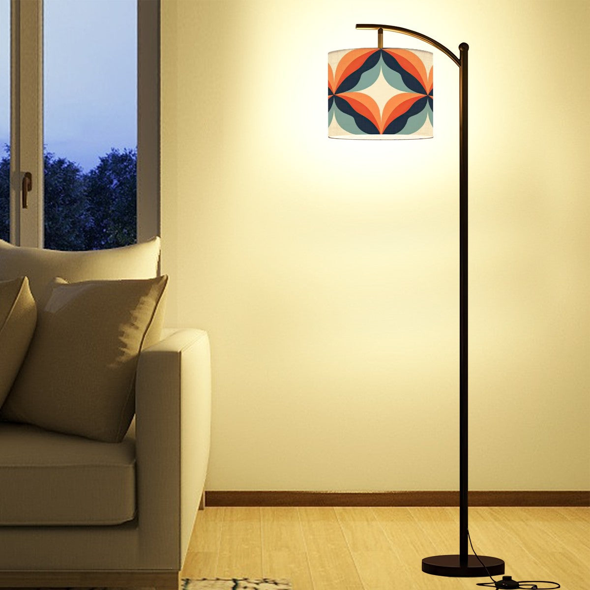 Retro Mod Groovy Orange, Blue, Mid Century Modern Arc Floor Lamp - Mid Century Modern Gal