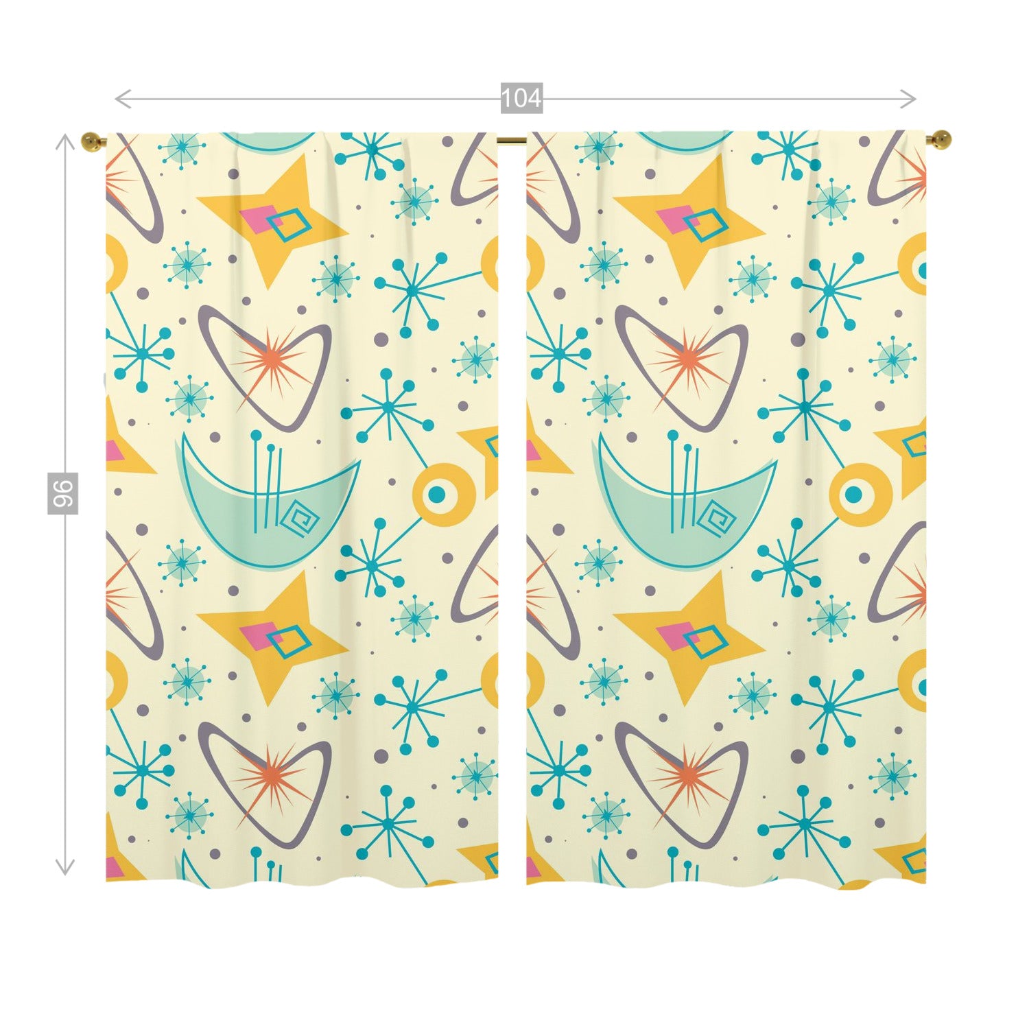 Mid Century Modern Atomic Boomerang, Retro Starburst Window Curtains (two panels) - Mid Century Modern Gal