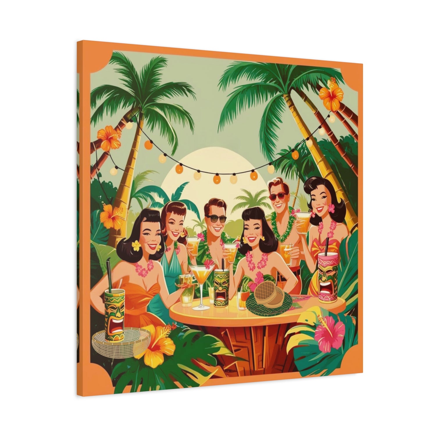 Mid Century Modern Tiki Party Tropical Retro Canvas Art - Vintage Hawaiian Party Decor - Mid Century Modern Gal