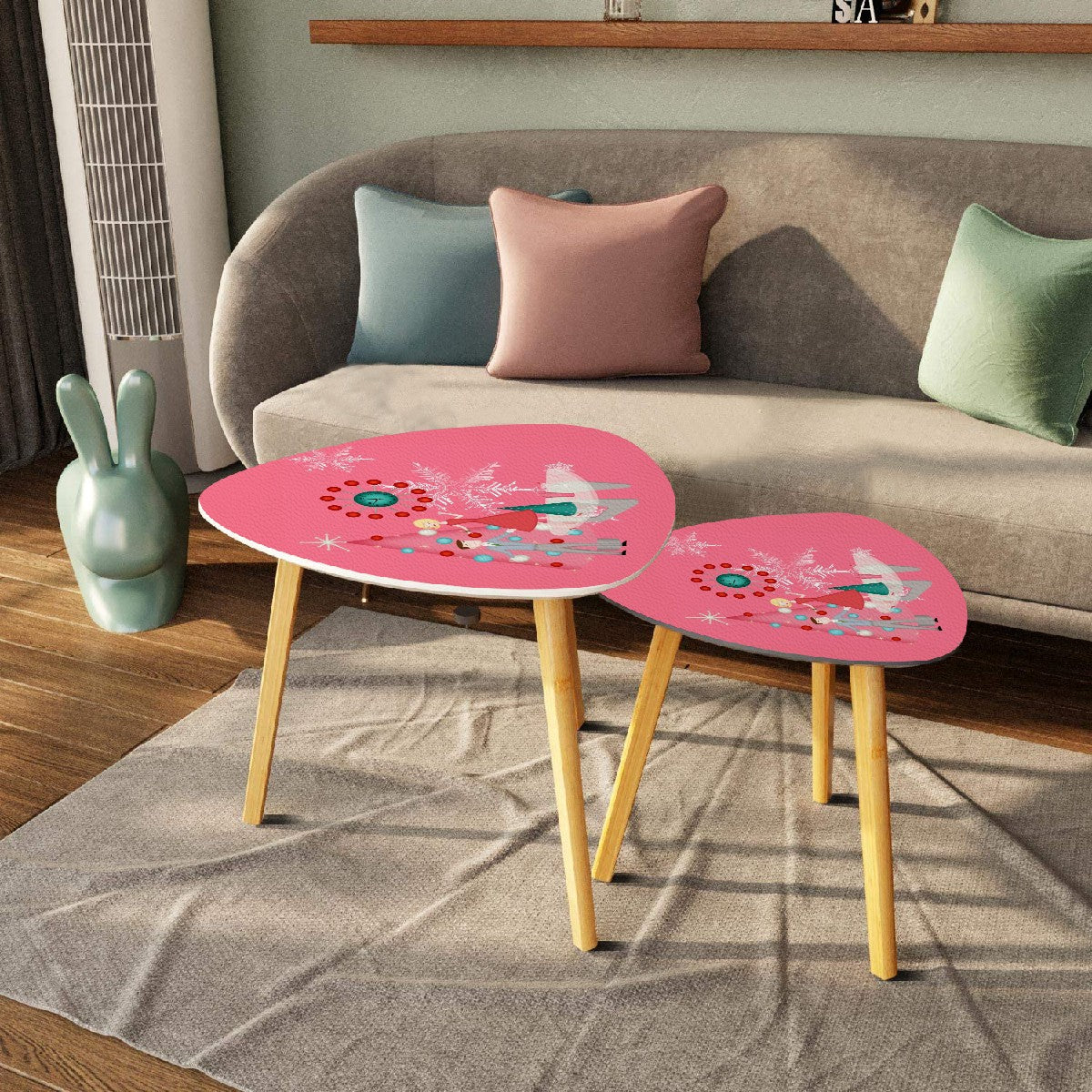 Mid Century Modern Nesting Tables, 50s Christmas Kitsch Triangle Coffee Table Set of 2 - Mid Century Modern Gal