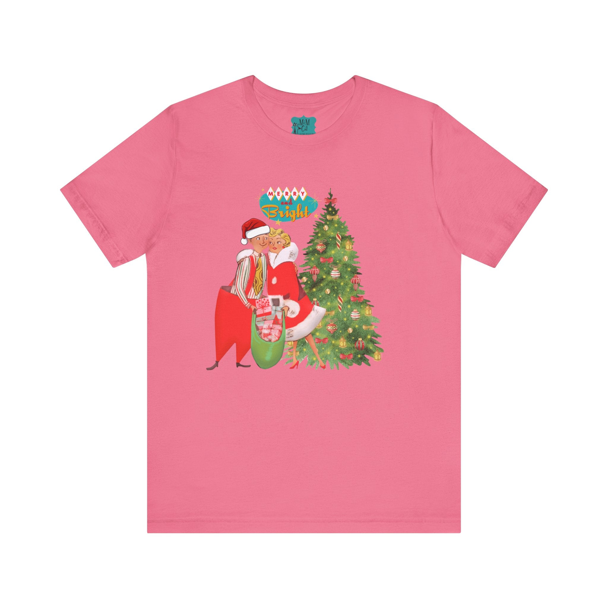 Festive Kitch Mid Mod Christmas Couple Tee - Unisex Short Sleeve Jersey Shirt - Mid Century Modern Gal