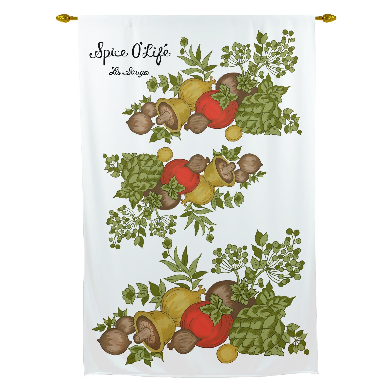 Vintage 70s La Sauge Spice of Life Corningware Inspired Kitschy Tie Up Curtain - Mid Century Modern Gal