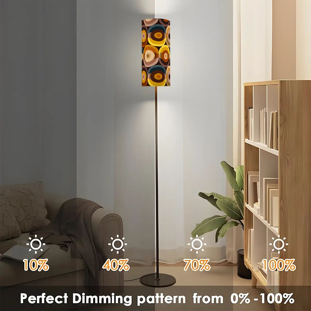 Mid Mod 70s Groovy Orbs, Brown Yellow Beige, Blue, Retro Slim Floor Lamp - Mid Century Modern Gal