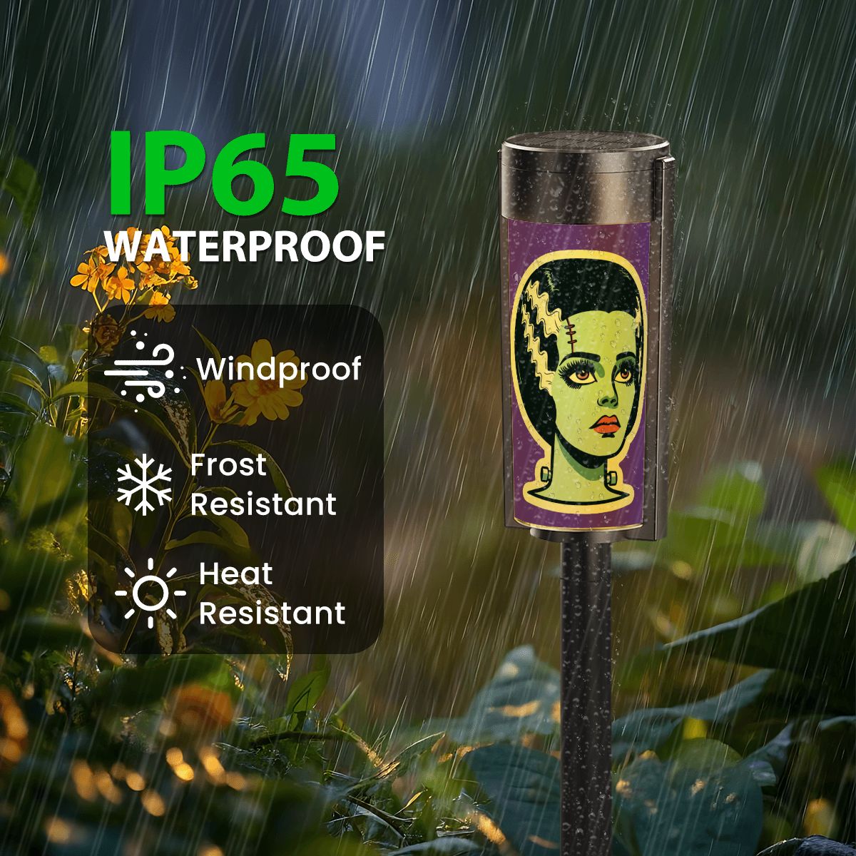 Bride of Frankenstein Retro Mid Mod Halloween Horror Buff Outdoor Solar Lights - Mid Century Modern Gal