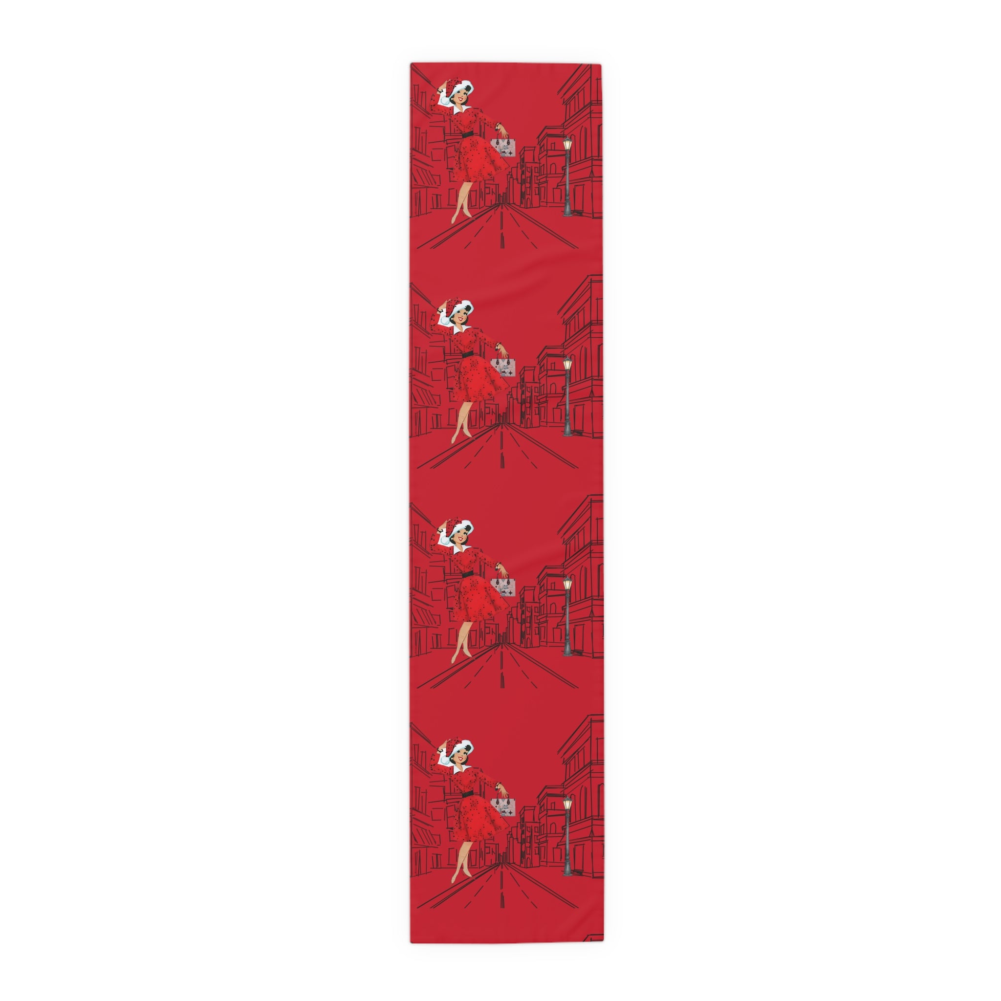 Mid Century Modern Christmas New York City Scape, Mod Gal Vibrant Urban Chic Table Runner - Mid Century Modern Gal
