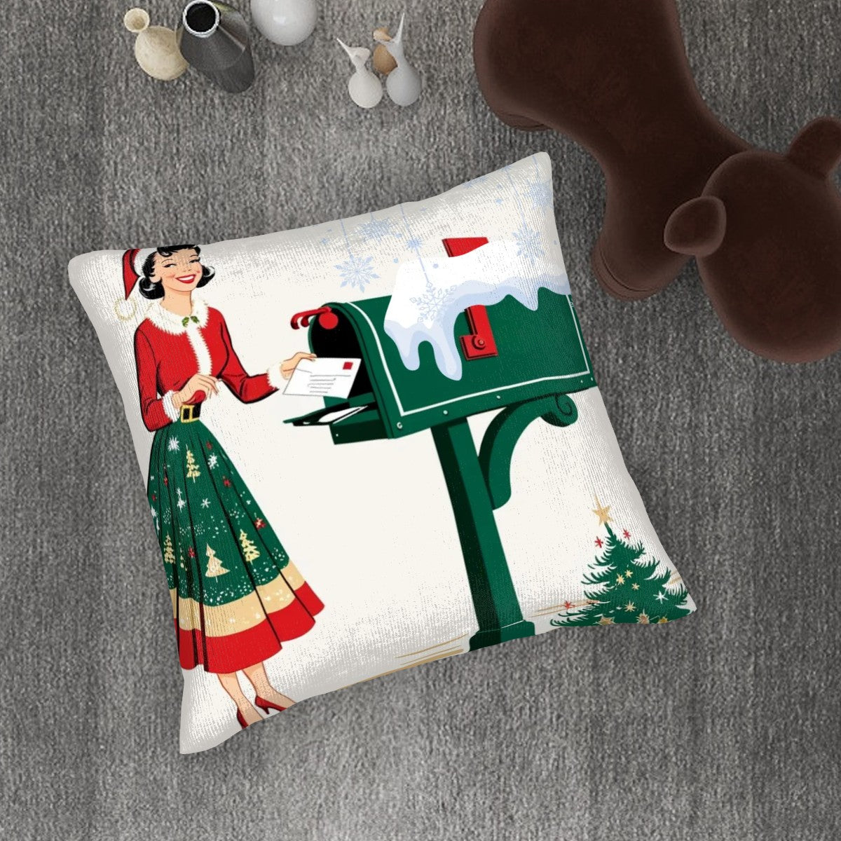 Mid Century Modern Christmas Kitschy Retro Gal, Holiday Pillow Cover - Mid Century Modern Gal