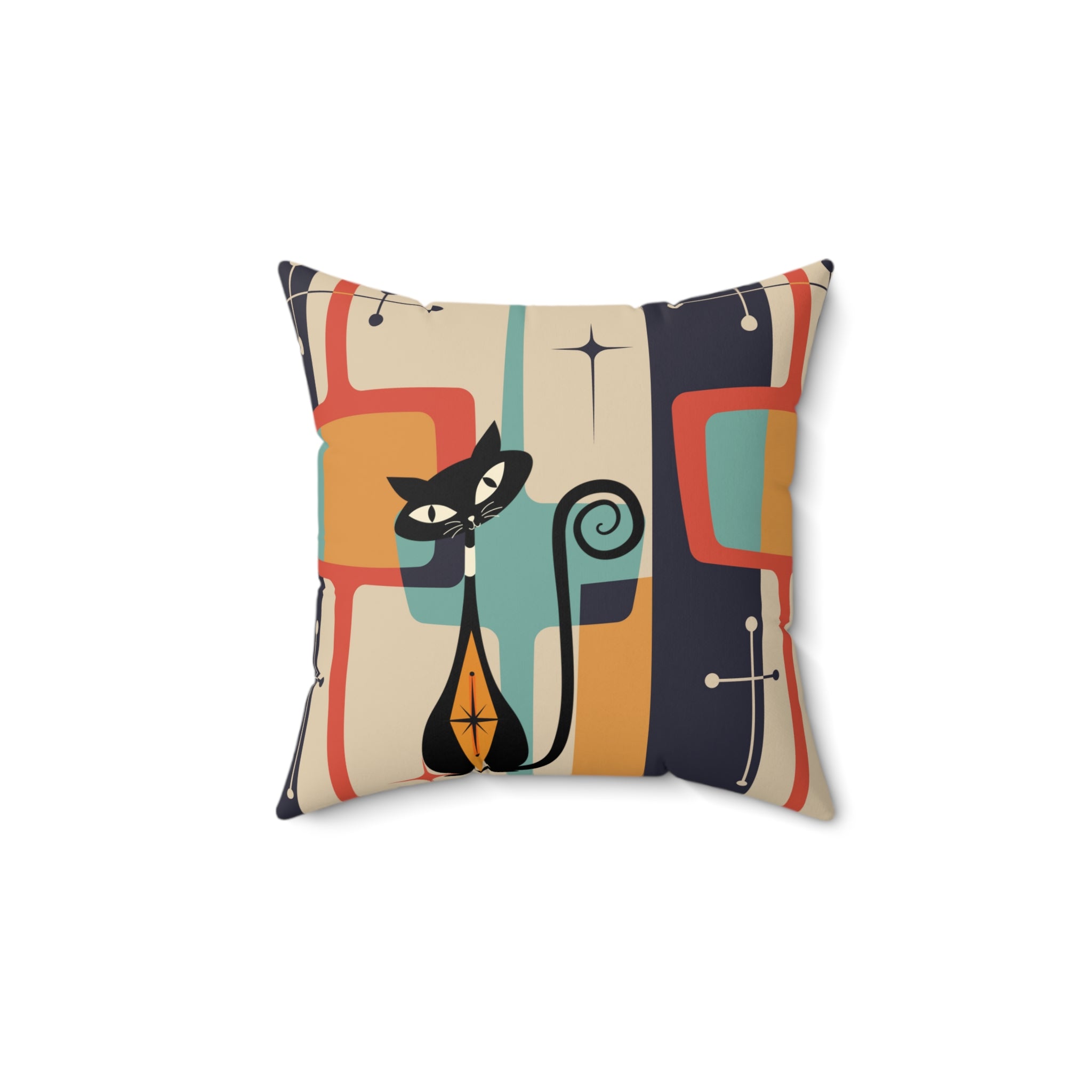 Atomic Cat Pillow, Mid Century Modern Geometric Retro Pillow And Insert - Mid Century Modern Gal