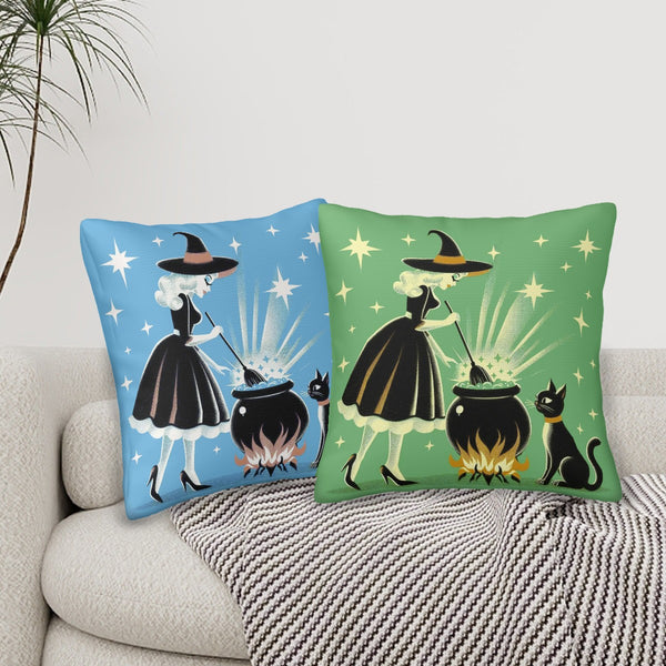 Witch's Brew Mid Century Modern Halloween Gothic Blue & Green Pillow Covers Only