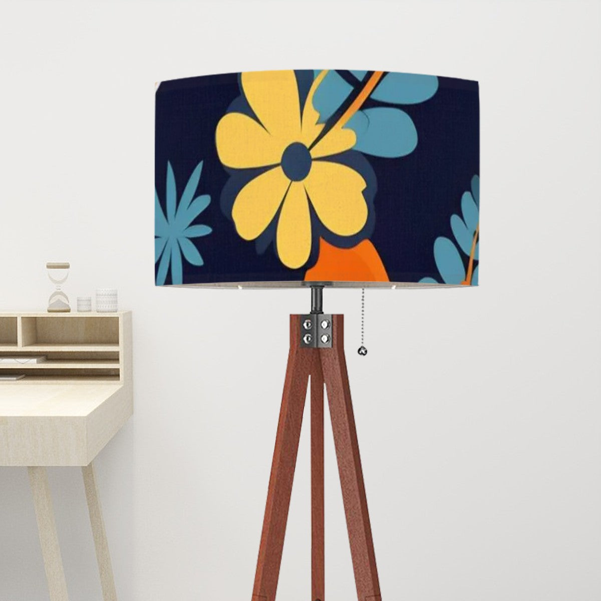 Royal Blue Boho Floral Retro Mod Tripod Floor Lamp - Mid Century Modern Gal
