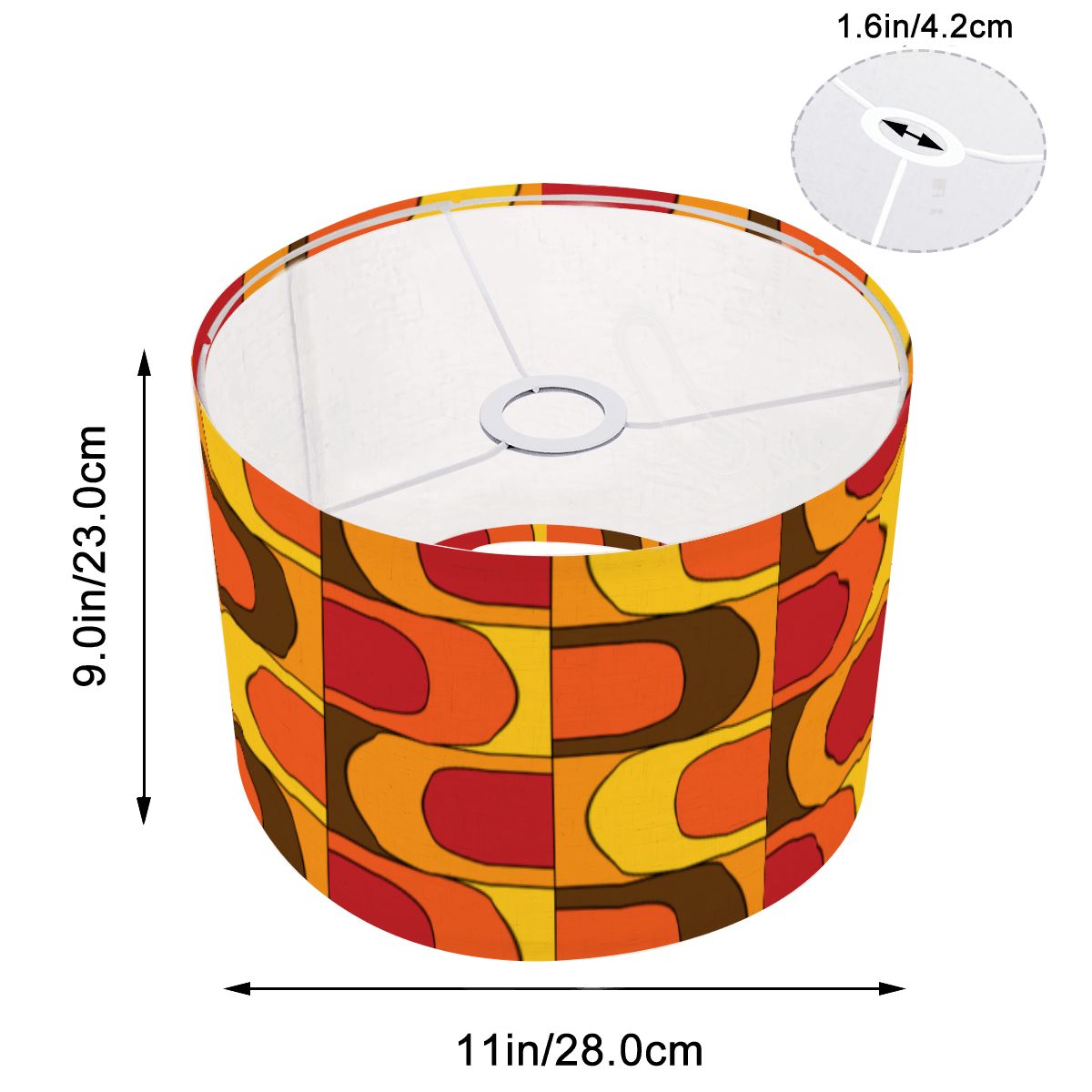 Retro 70s Groovy Mod Yellow Orange Red, Mid Century Modern Lamp Shade ONLY - For Arc Floor Lamps Only - Mid Century Modern Gal