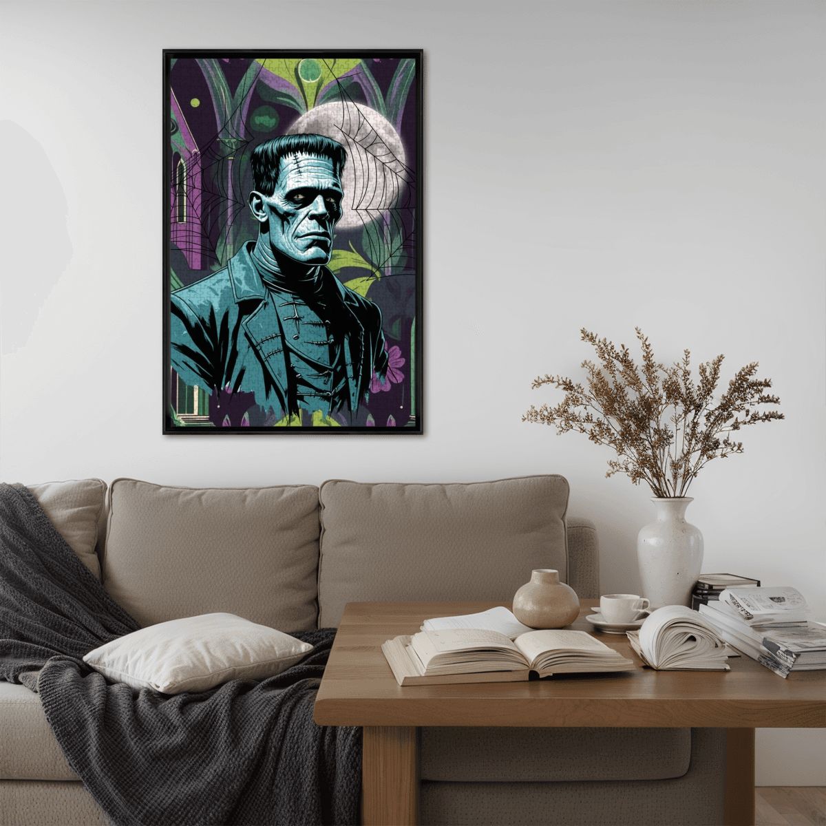 Retro Gothic Frankenstein Mid Mod Spooky Horror Wooden Jigsaw Puzzle - Mid Century Modern Gal