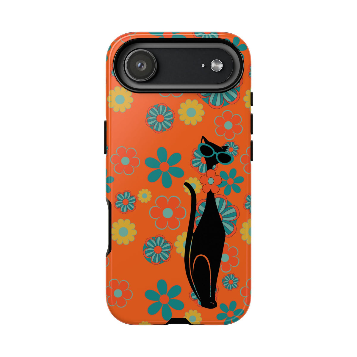 Flower Power, Retro Groovy Atomic Cat, Hipster Style Orange Samsung Galaxy and Google Pixel Tough Cases