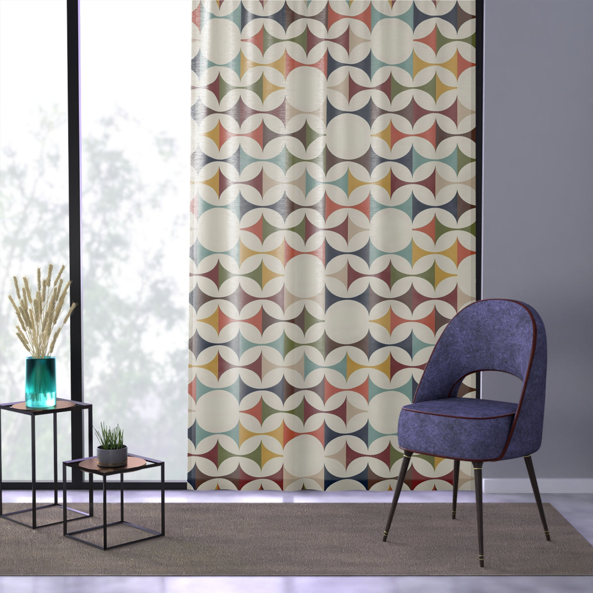 Scandinavian Moder Danish Geometric Window Curtain - Colorful Accent Drape for Home Decor - Mid Century Modern Gal