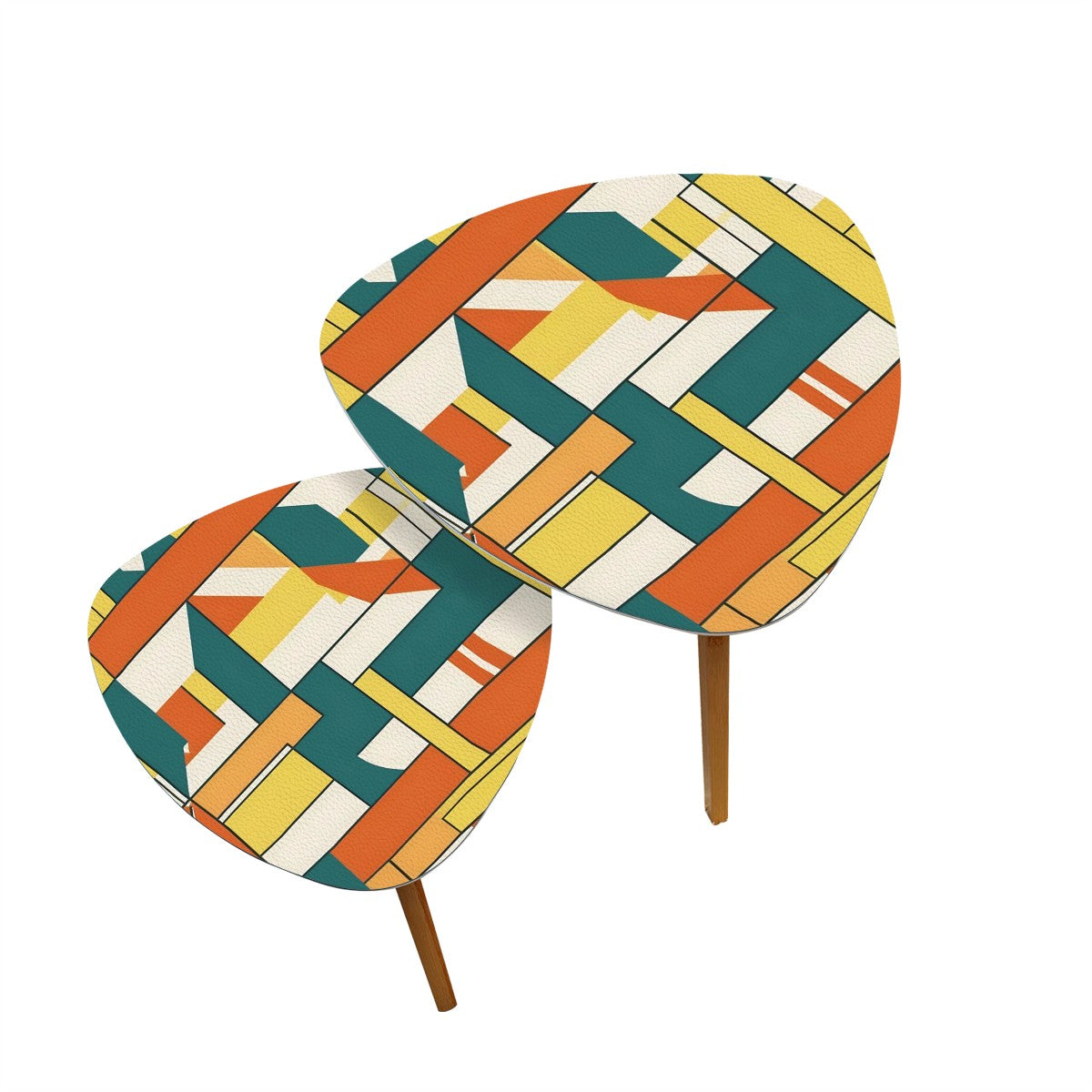 Mid Century Modern Orange Teal Yellow Bauhaus Geometric Designed Nesting Tables - Mid Century Modern Gal