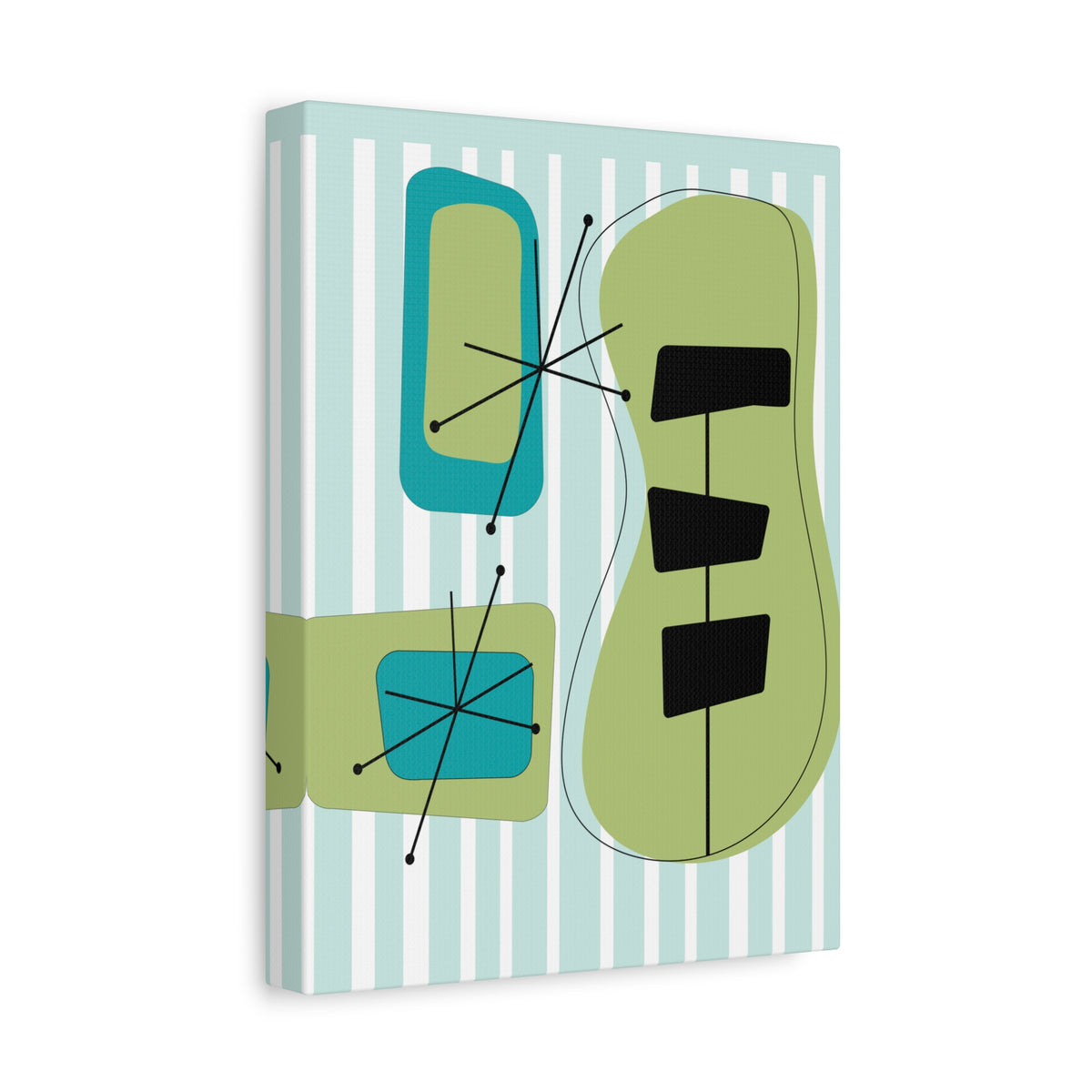 Mid Mod Atomic Age, Aqua Blue, Green, Black, Abstract, Geometric, Retro MCM Wall Canvas Art - Mid Century Modern Gal