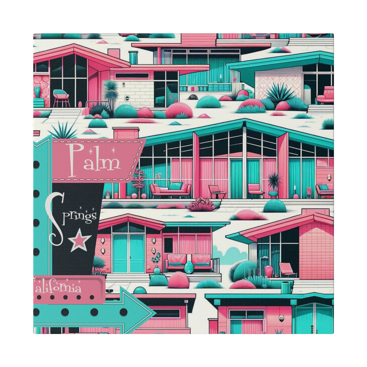 Mid Century Modern Palm Springs California Pink Aqua 50s Wall Art - Mid Century Modern Gal