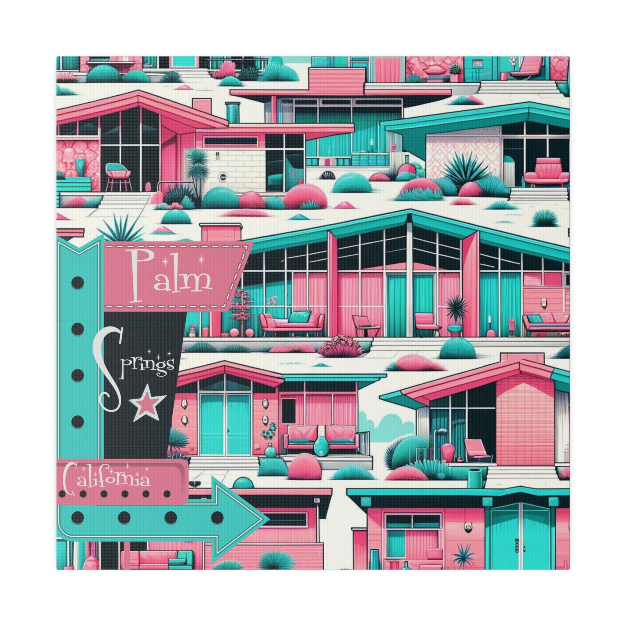 Mid Century Modern Palm Springs California Pink Aqua 50s Wall Art - Mid Century Modern Gal