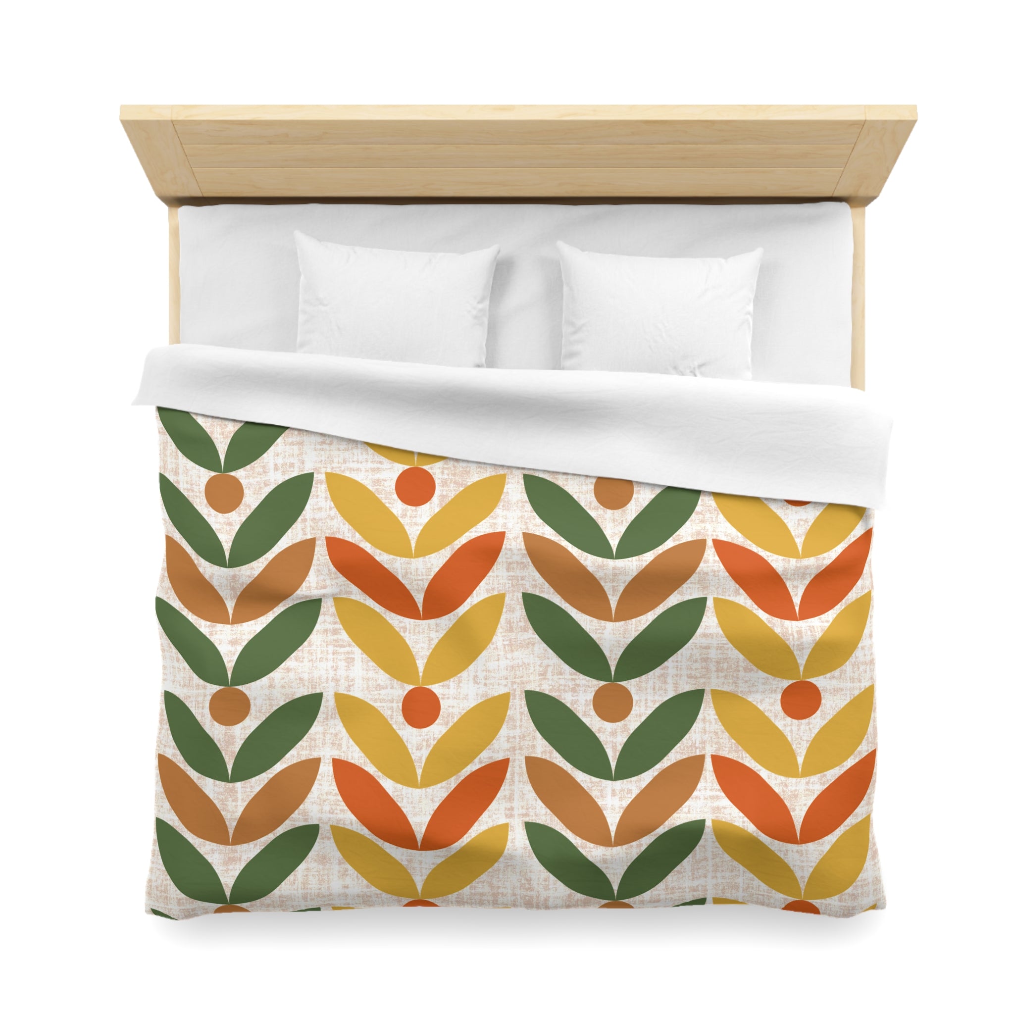 Retro Scandinavian Floral, Orange, Mustarned Camel Brown, Green Duvet Cover - Bohemian Home Decor - Mid Century Modern Gal