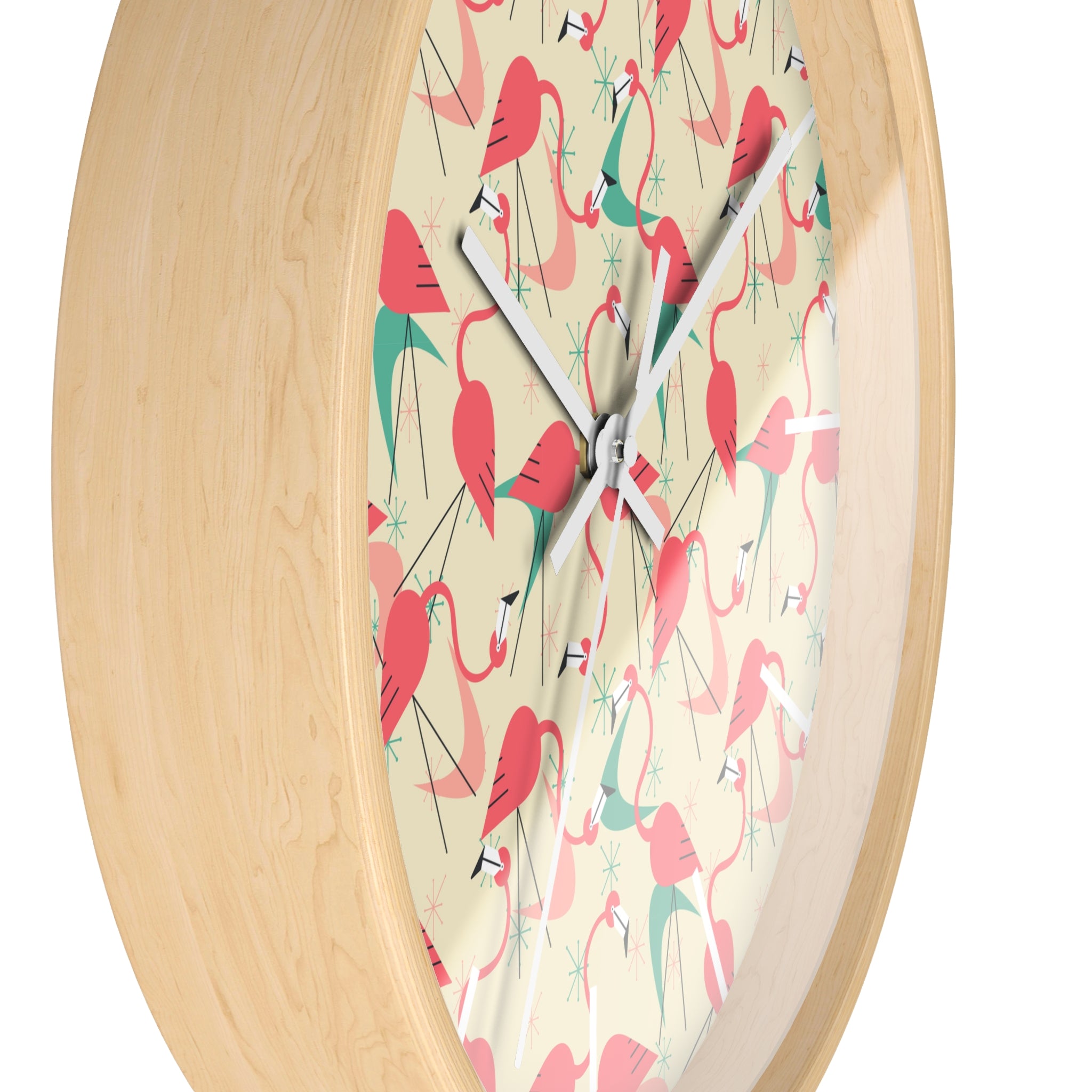 Mid Century Modern Flamingo Wall Clock, Kitschy Quirky Dancing Flamingos Fun Home Decor for Retro Summer Vibes - Mid Century Modern Gal