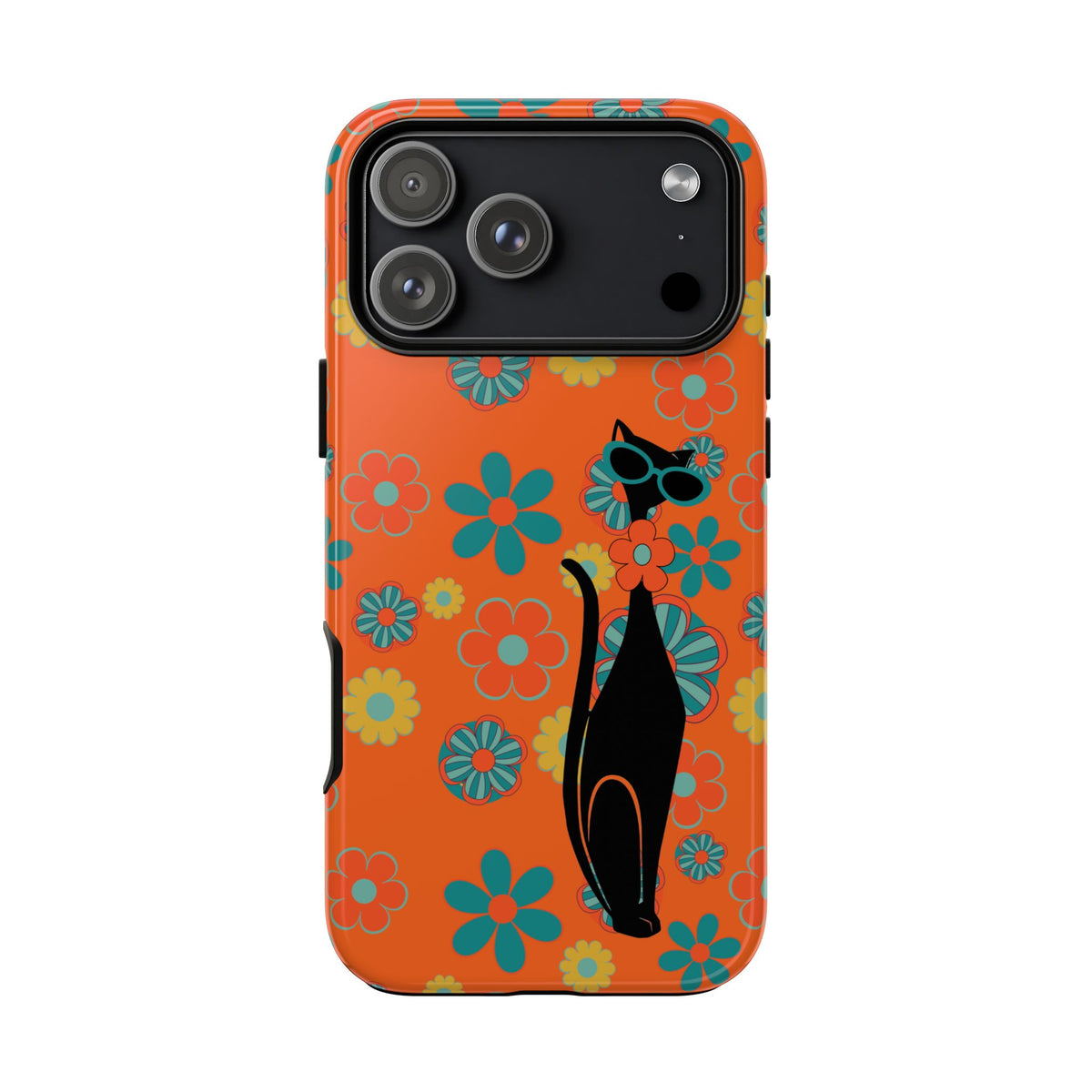 Flower Power, Retro Groovy Atomic Cat, Hipster Style Orange Samsung Galaxy and Google Pixel Tough Cases