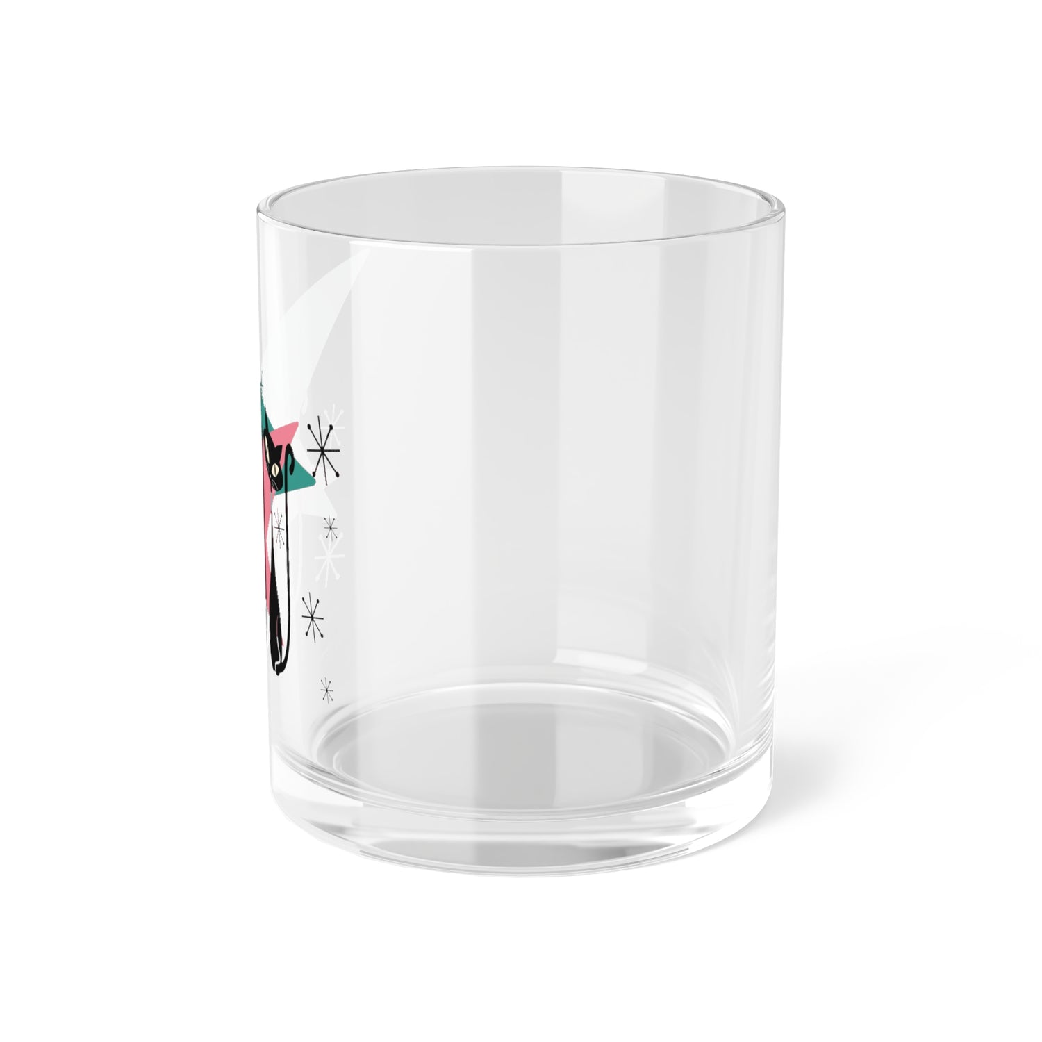 50s Atomic Cats, Kitschy Mid Century Modern Glass, Pink, Teal, Starbursts Bourbon, Gin, MCM Party DrinkwareBar Glass - Mid Century Modern Gal