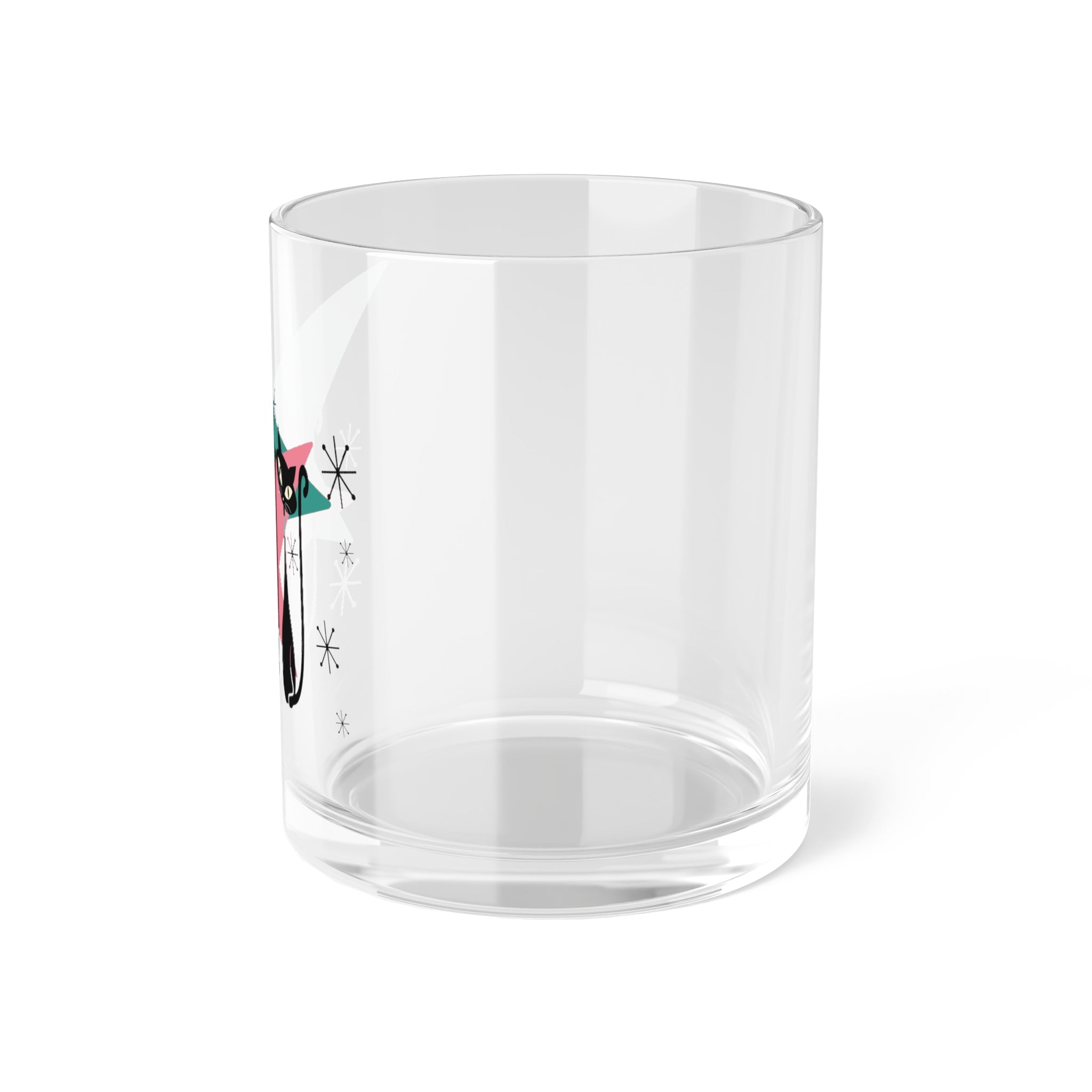 50s Atomic Cats, Kitschy Mid Century Modern Glass, Pink, Teal, Starbursts Bourbon, Gin, MCM Party DrinkwareBar Glass - Mid Century Modern Gal